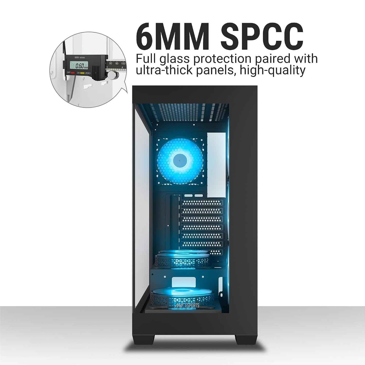 Ant Esports Crystal X7 ATX Computer Case/Gaming Cabinet with Type-C - Black | Support ATX, Micro-ATX, Mini-ITX | Pre-Installed 3 M/B Plate Fans, 2 PSU Shroud Fans, 1 Bottom & 1 Rear Fan