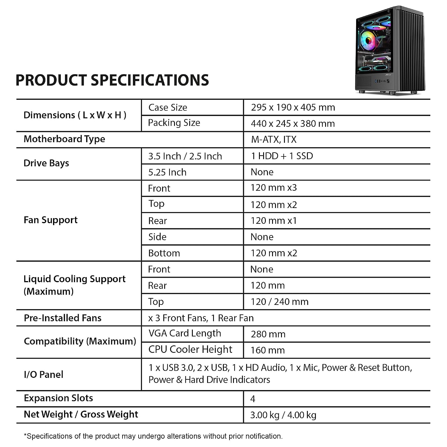 Ant Value VM45 Mid-Tower Computer Case/Gaming Cabinet - Black | Support M-ATX, ITX | Pre-Installed 4 Fans