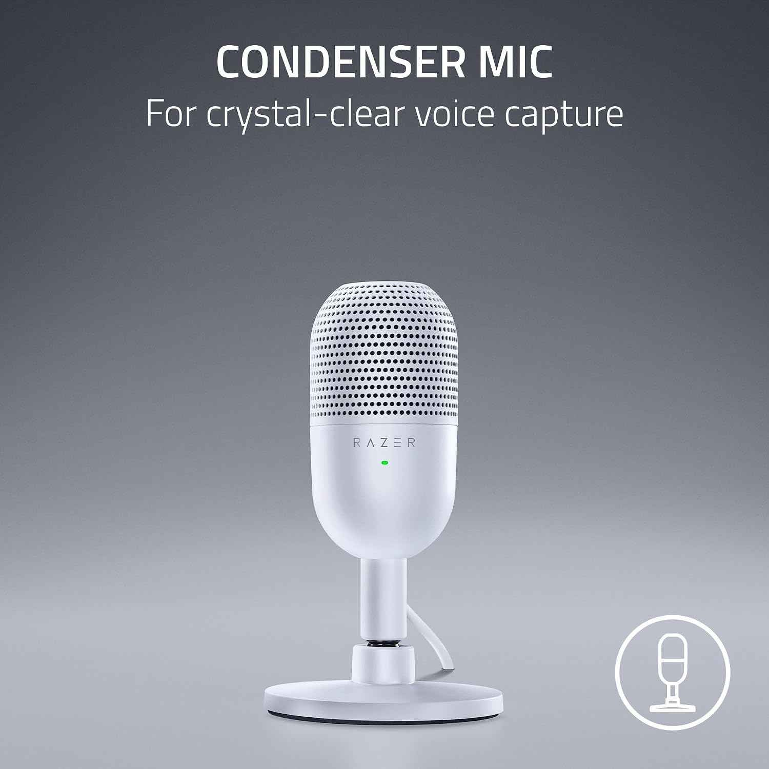 Razer Seiren V3 Mini USB Microphone: Condenser Mic - Supercardioid Pickup Pattern - Tap-to-Mute Sensor with LED Indicator - Shock Absorber - Ultra Compact - PC, Discord, OBS Studio, XSplit - White