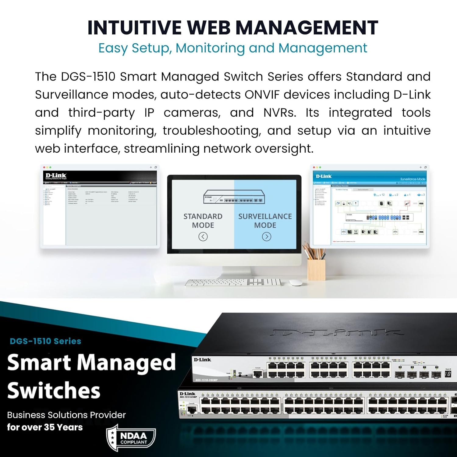 D-Link 52-Port Gigabit Stackable SmartPro Switch Including 4 10GbE SFP+ Ports - 48 Network, 4 Expan