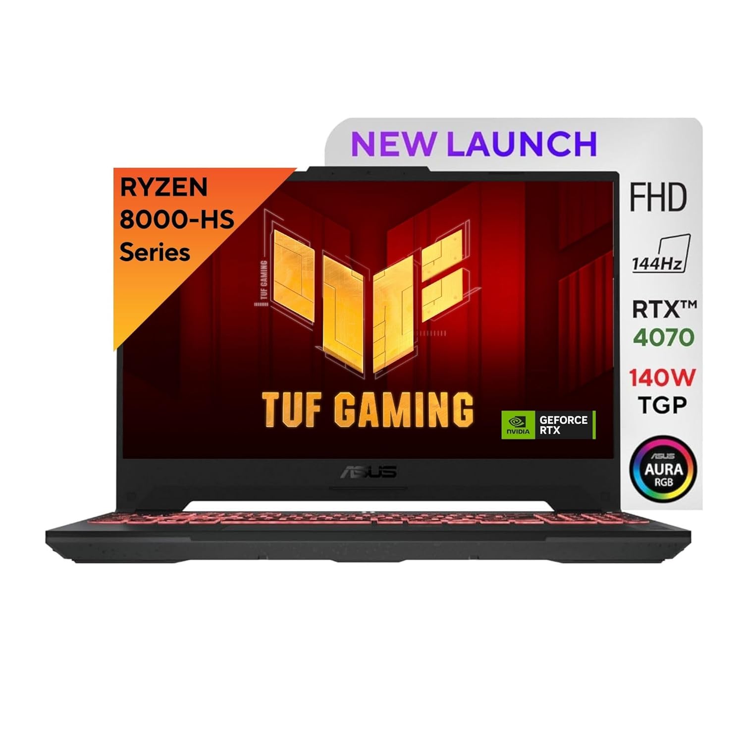 ASUS TUF Gaming A15, AMD Ryzen 9 8945H Gaming Laptop(NVIDIA RTX 4070-8GB/140W RGP/16GB RAM/1TB SSD/FHD/15.6"/144Hz/RGB KB/90WHr/Windows 11/Office 2021/Mecha Gray/2.20 Kg) FA507UI-LP066WS