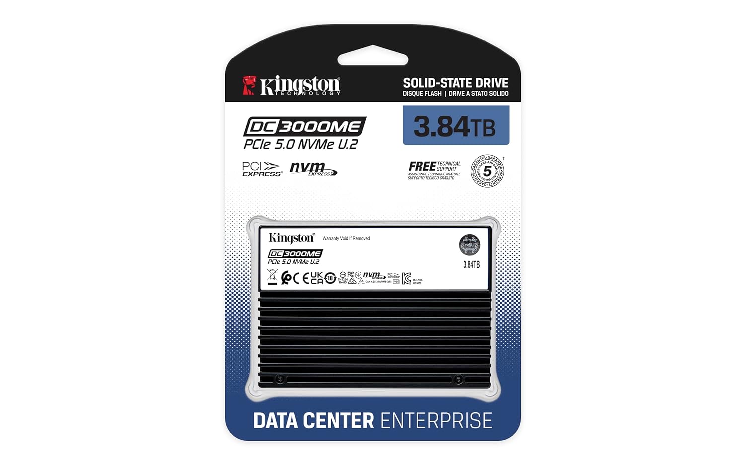 Kingston 3.84TB DC3000ME U.2 PCIe 5.0 NVMe TCG Opal Enterprise Gen5 SSD-SEDC3000ME/3T8