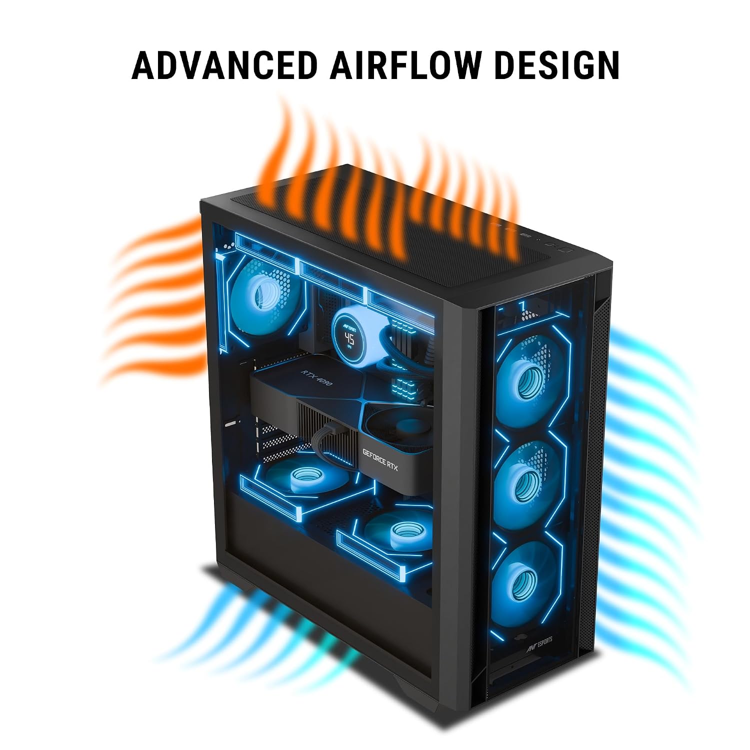Ant Esports Aqua 360 4F Mid-Tower Computer Case/Gaming Cabinet - Black | Pre-Installed 4 ARGB Fans