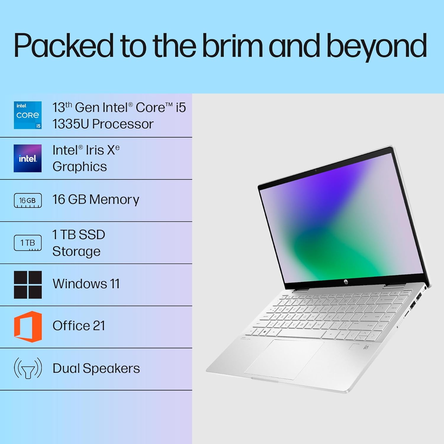 HP Pavilion x360, 13th Gen Intel Core i5-1335U, 16GB DDR4, 1TB SSD, (Win 11, Office 21, Silver, 1.41kg),Touchscreen,14-inch(35.6cm) FHD Laptop, Intel Iris Xe graphics, 5MP camera, Backlit KB, ek1010TU