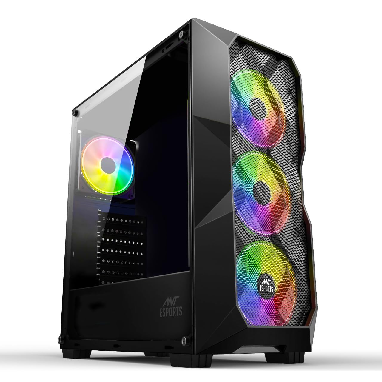 Ant Esports ICE- 270M 6F Mid-Tower Computer Case/Gaming Cabinet with Front Mesh Panel- Black | Support ATX, Micro-ATX, Mini-ITX | Pre-Installed 6 Static RGB Fans