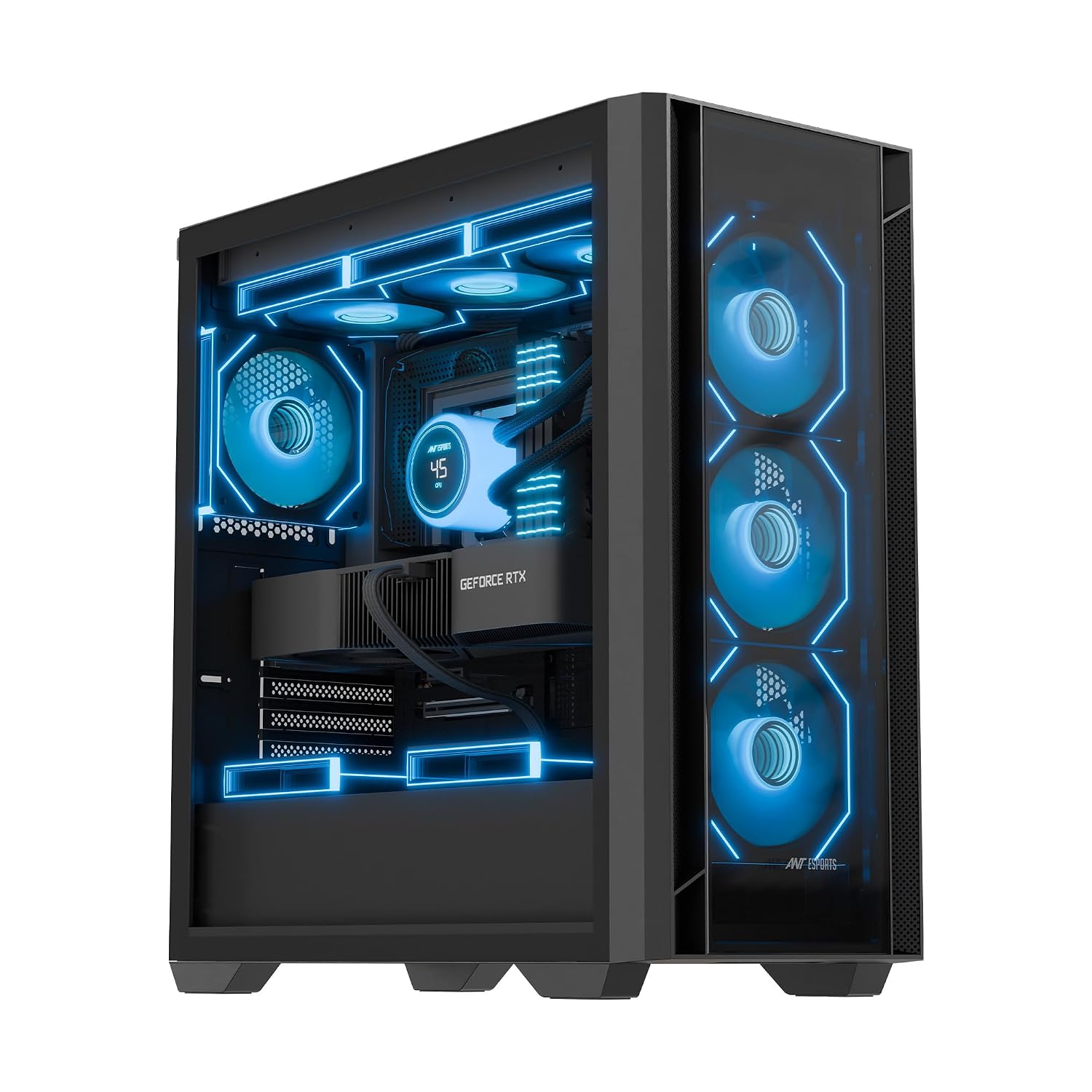 Ant Esports Aqua 360 4F Mid-Tower Computer Case/Gaming Cabinet - Black | Pre-Installed 4 ARGB Fans