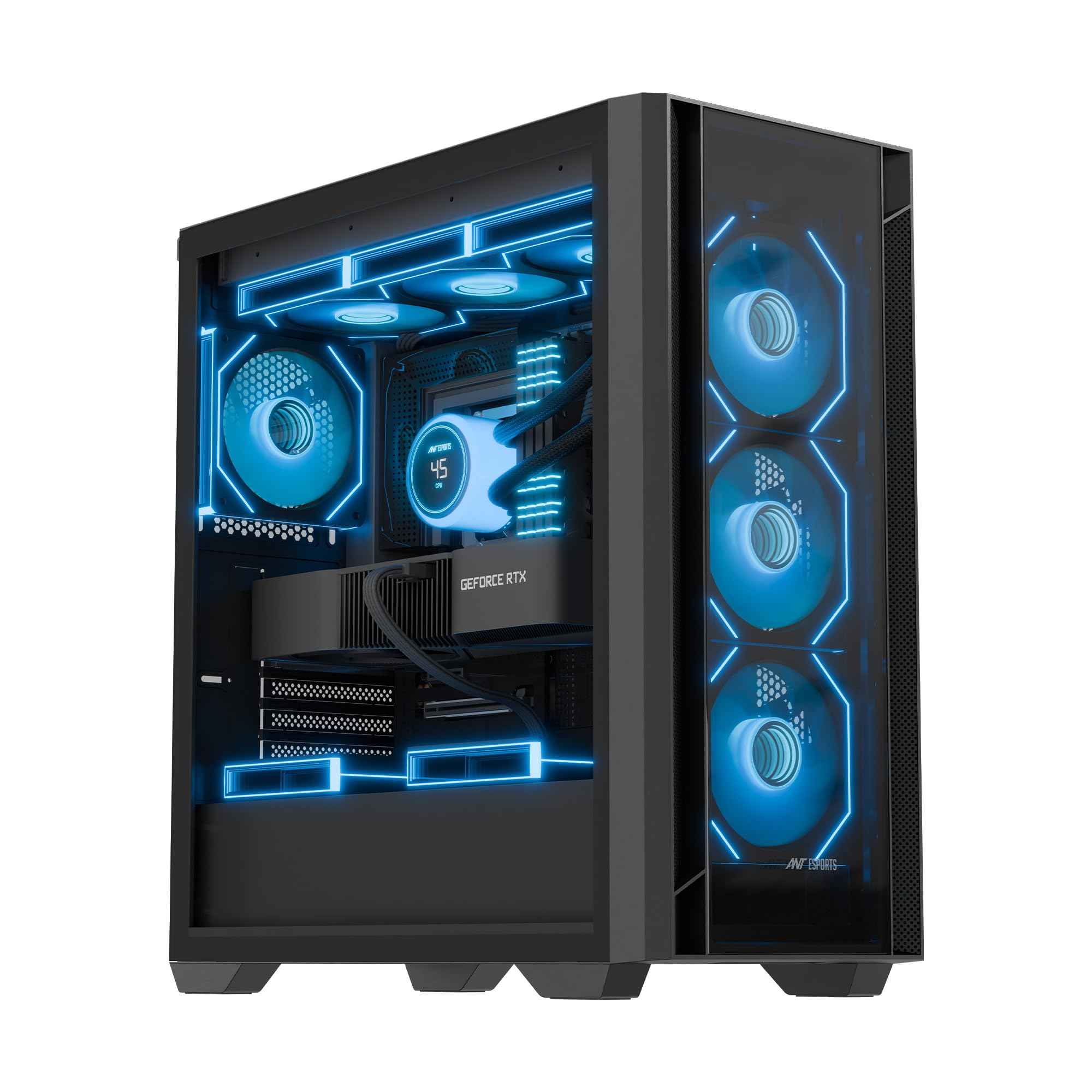 Ant Esports Mesh X 360 Mid-Tower Computer Case/Gaming Cabinet - Black | Pre-Installed 4 ARGB Fans