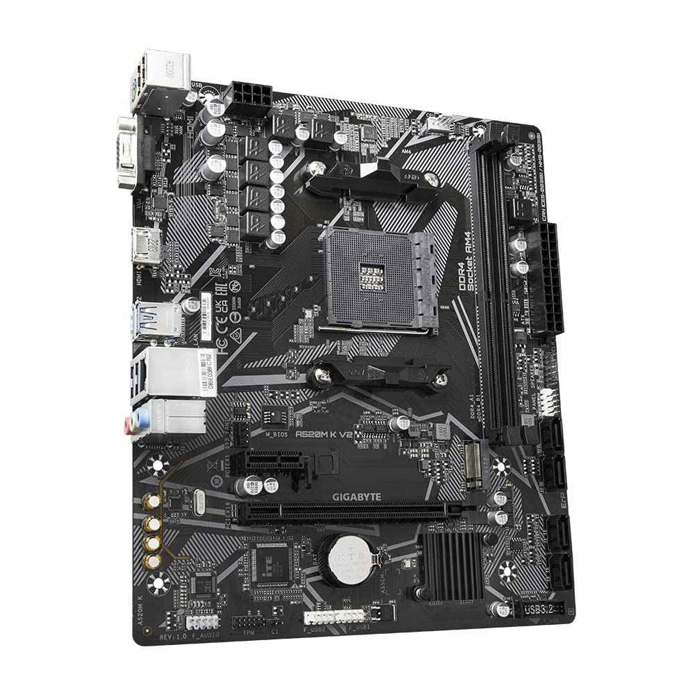 GIGABYTE A520M K V2 (Rev. 1.0) Micro-ATX Motherboard – AMD AM4, DDR4 (5100 MHz OC), PCIe 3.0 x4 M.2, GbE LAN, HDMI + D-Sub, Smart Fan 5