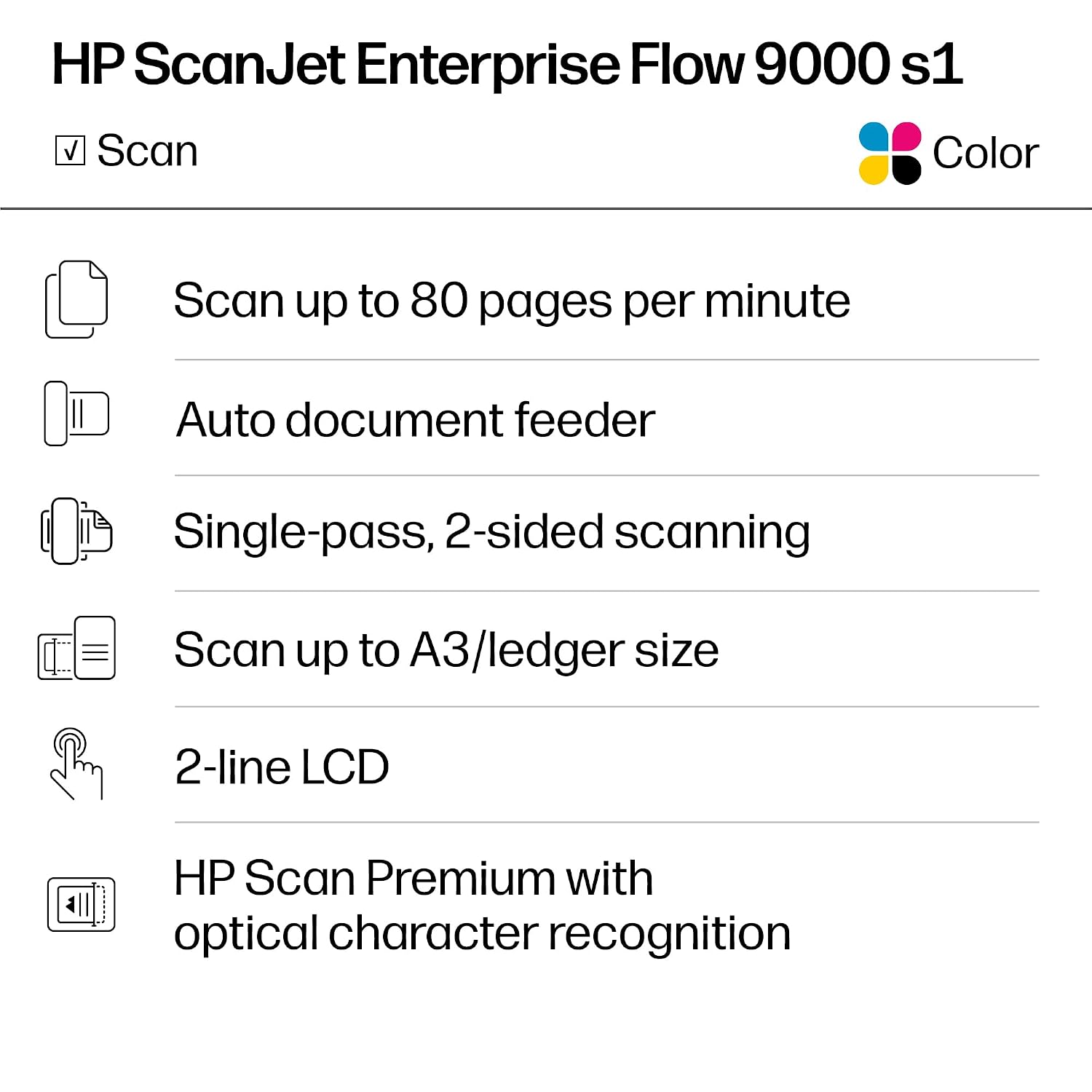 HP ScanJet Enterprise Flow 9000 s1, Fast 2-Sided Scanner with auto Document Feeder, Best for Office (8Q4W0A)