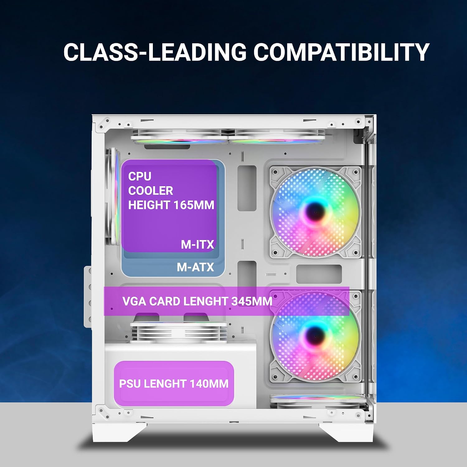 Ant Value Tempered_Glass CV200 Mid-Tower Computer Case/Gaming Cabinet - White | Support M-ATX, M-ITX | Pre-Installed 3 Static RGB Fans