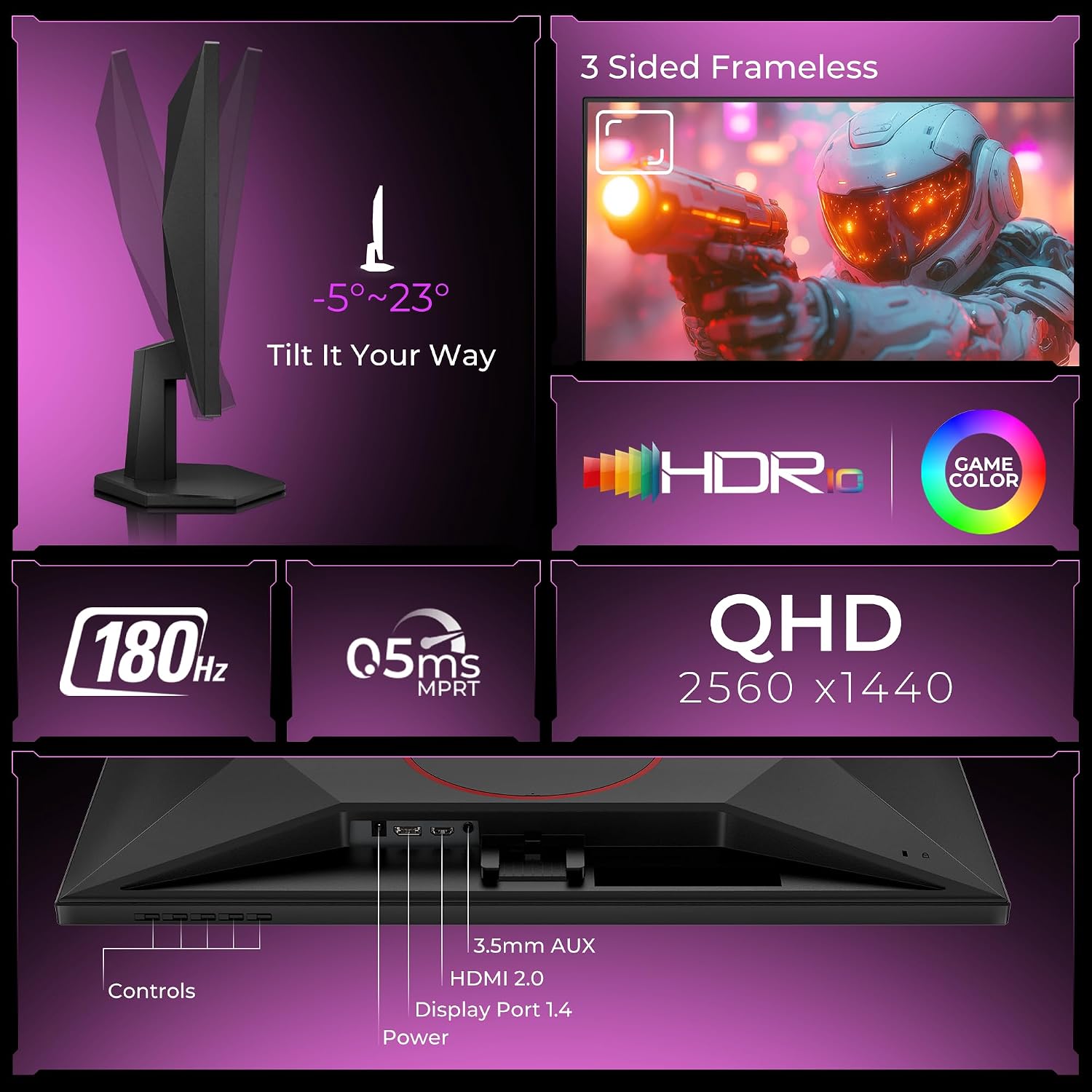 AOC Q27G11E 27″ QHD Gaming Monitor – Black/Red | 2560×1440 Fast IPS| 180Hz Refresh | 0.5ms MPRT|Adaptive Sync| HDR10| Tilt Stand & Low Blue Light