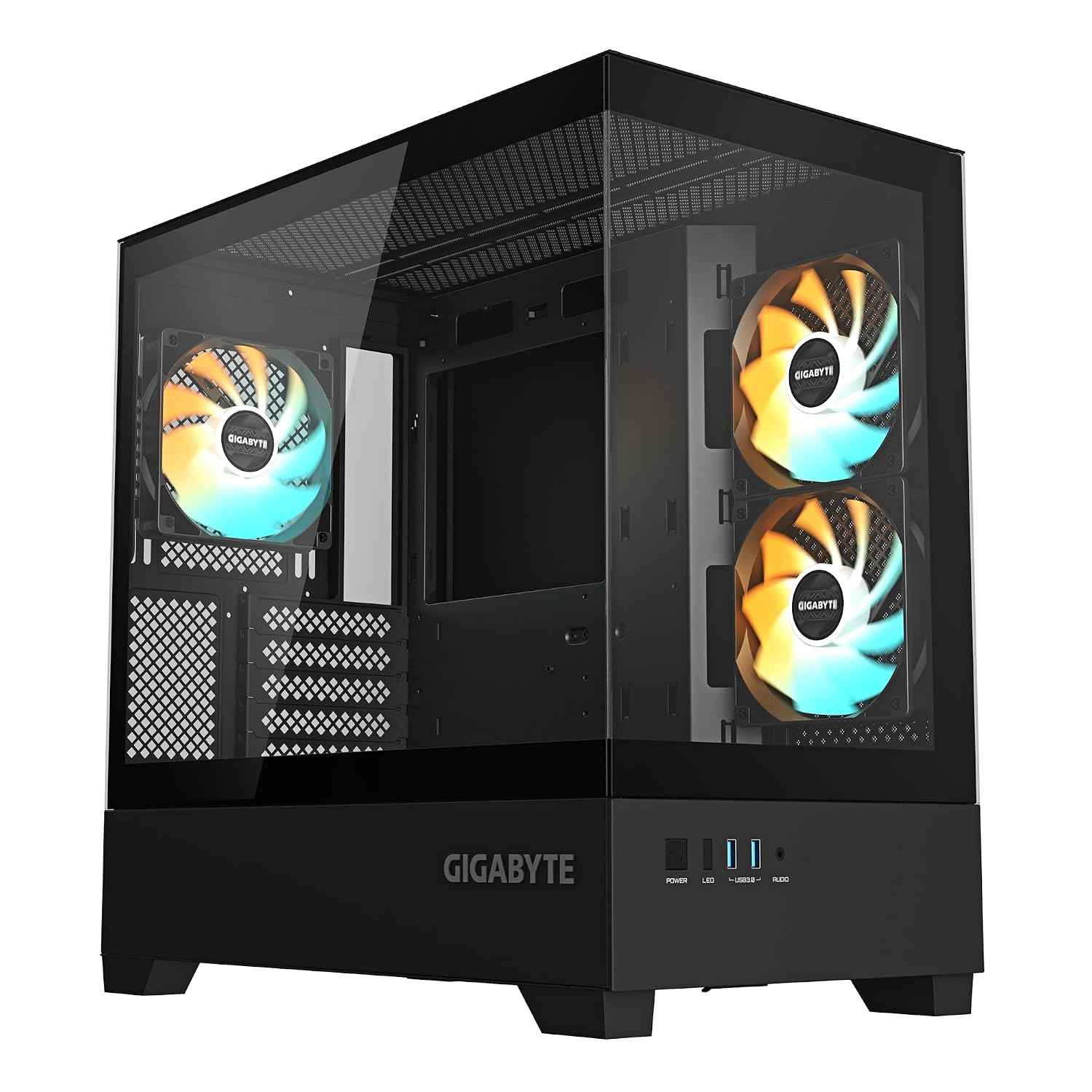 GIGABYTE GB-C201P Mid Tower Gaming Cabinet | High-Airflow Mesh Front Panel | Tempered Glass Side | ATX, Micro ATX, Mini ITX Support | USB 3.0 | Sleek Black Design | Clean Cable Management