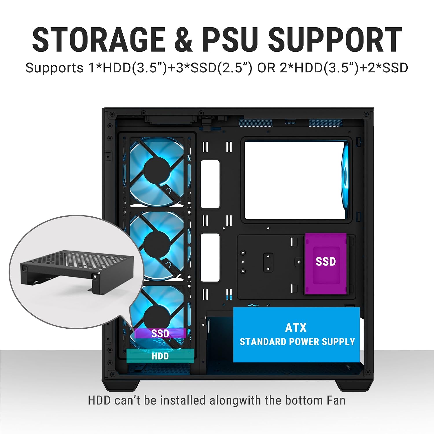 Ant Esports Crystal X7 ATX Computer Case/Gaming Cabinet with Type-C - Black | Support ATX, Micro-ATX, Mini-ITX | Pre-Installed 3 M/B Plate Fans, 2 PSU Shroud Fans, 1 Bottom & 1 Rear Fan