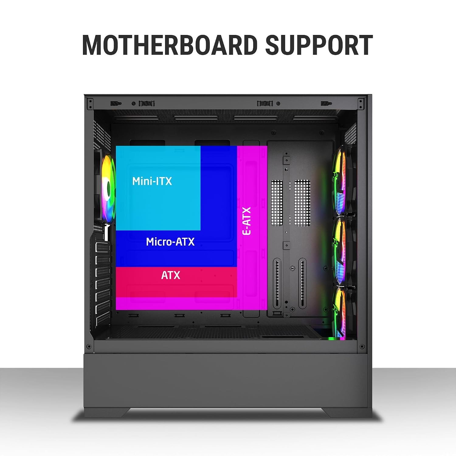 Ant Esports EVO 360 Mid-Tower Computer Case/Gaming Cabinet - Black | Pre-Installed 4 ARGB Fans