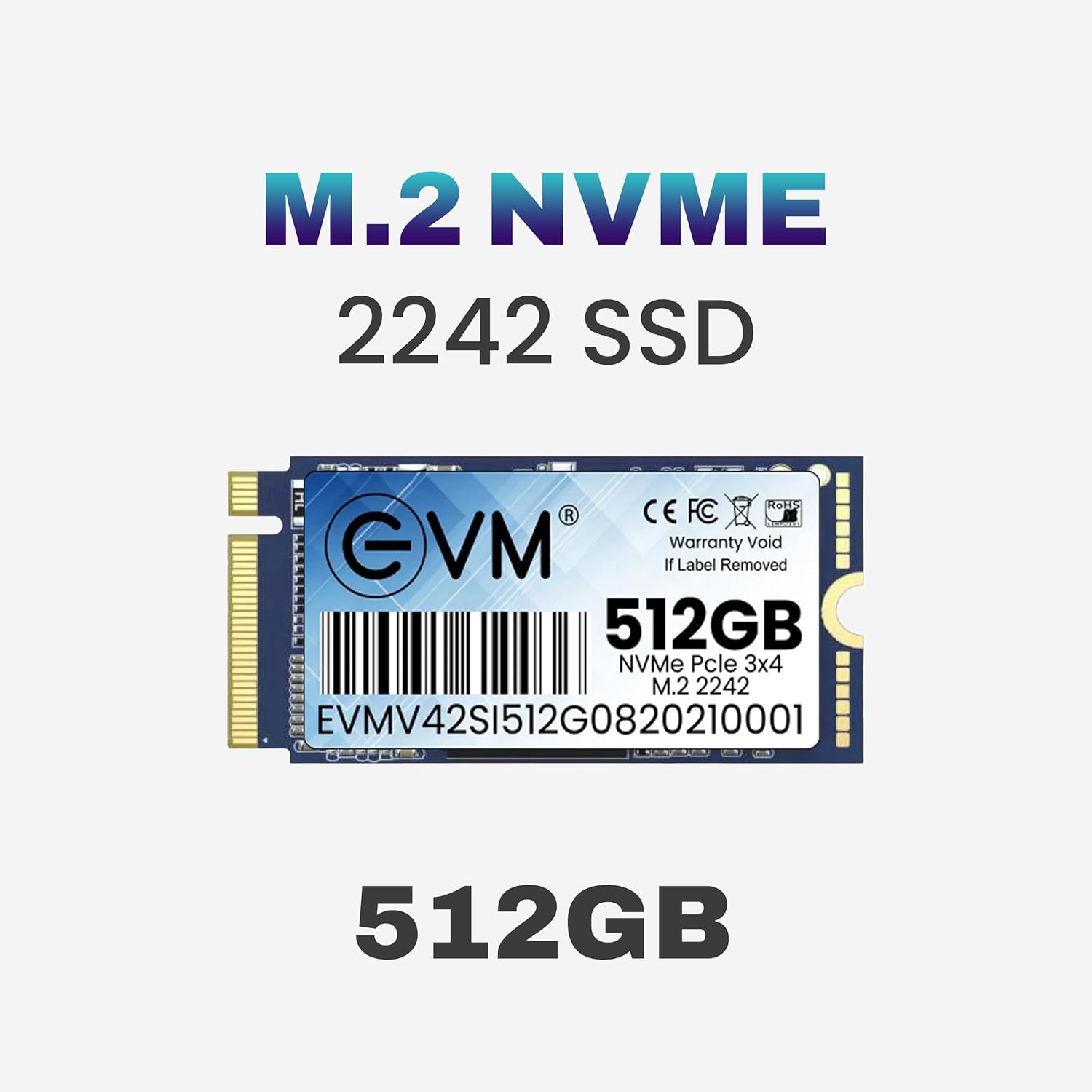 EVM 512GB M.2 (2242) NVMe InternalSSD - 2000MB/s Read - Ideal for Compact Machines - 5-Year Warranty (EVMNV42/512GB)