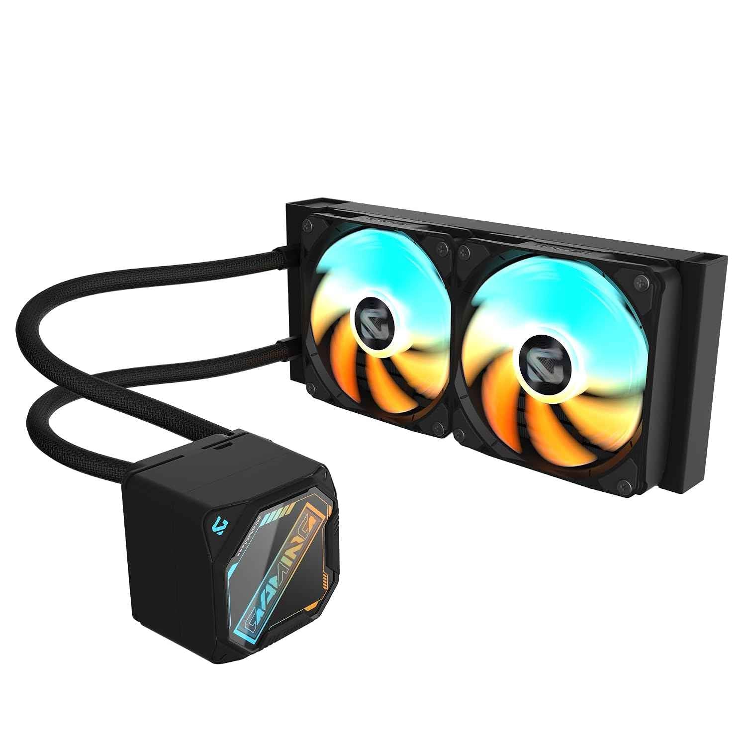 GIGABYTE GME 240 AIO Liquid CPU Cooler | 240mm Radiator | Dual ARGB Fans | Anti-Leak Design | Silent Performance | Intel & AMD Compatible | Braided Tubes | Black Edition