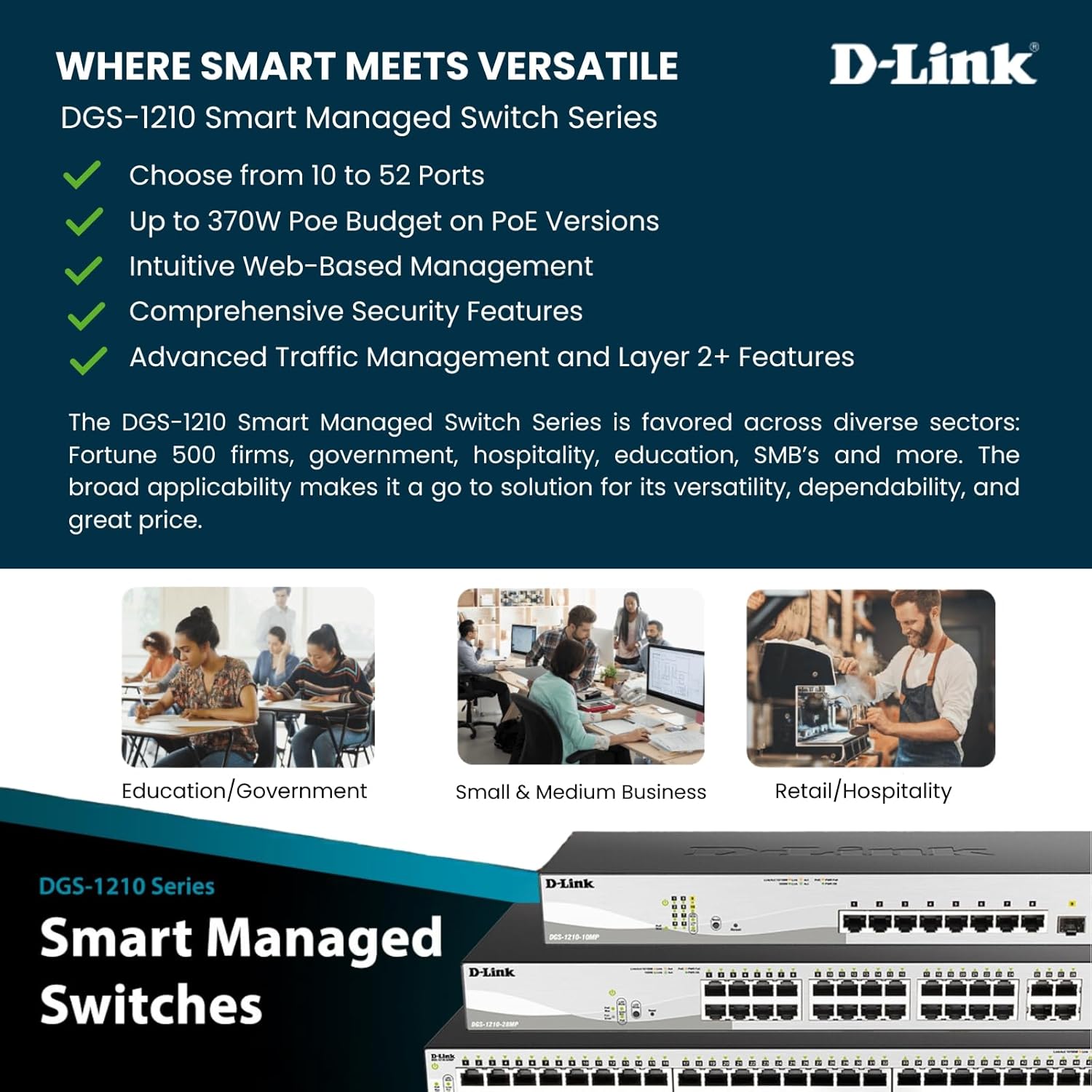D-Link Business DGS-1210-10 10-Port Gigabit Web Smart Switch Including 2 Gigabit SFP Ports