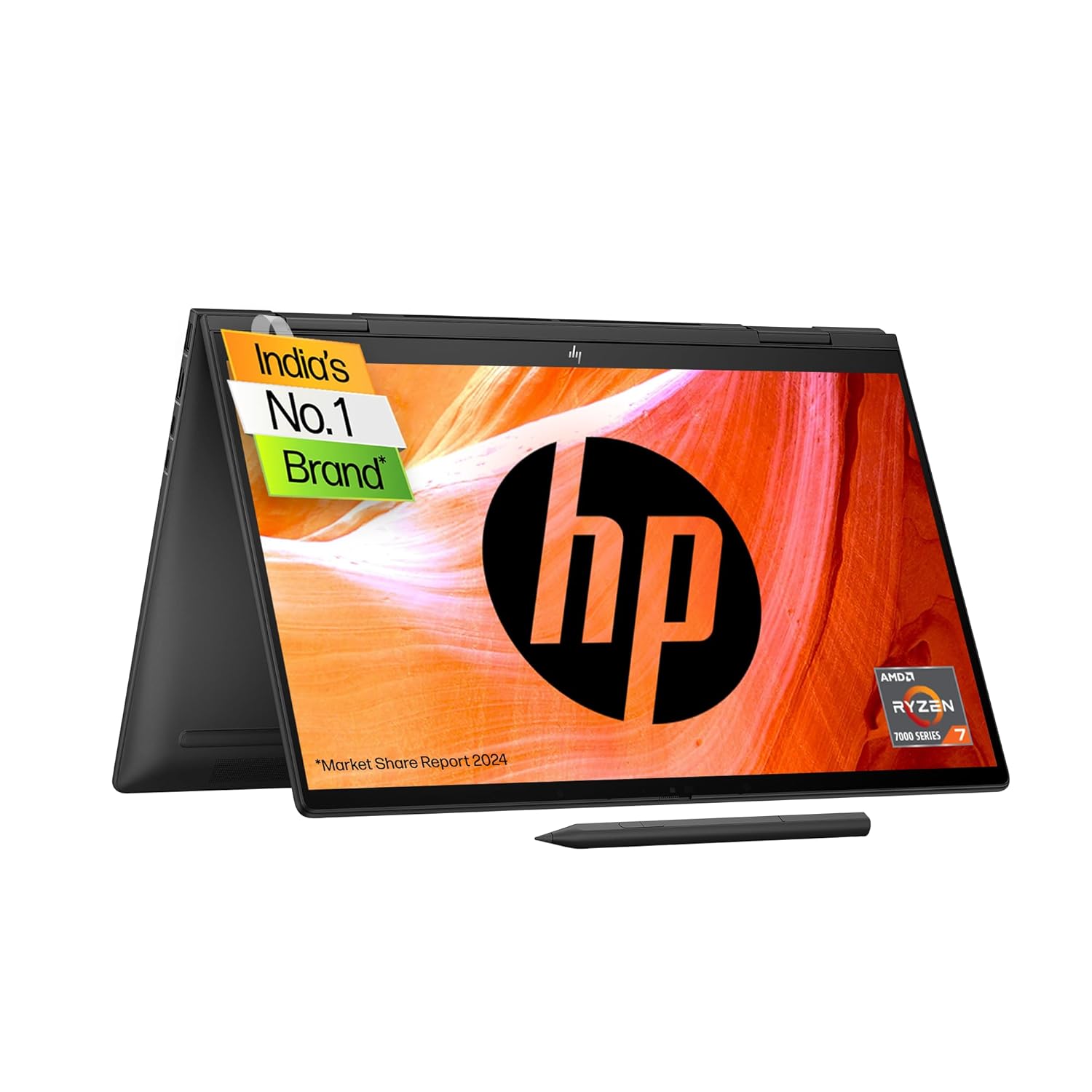 HP Envy x360, AMD Ryzen 5 7530U, 8GB LPDDR5, 512GB SSD, (Win11, Office21, Black, Pen, 1.82 kg),Touchscreen, 15.6-inch (39.6cm) FHD Laptop, AMD Radeon graphics, 5MP IR camera, Backlit KB, B&O, fh0014AU