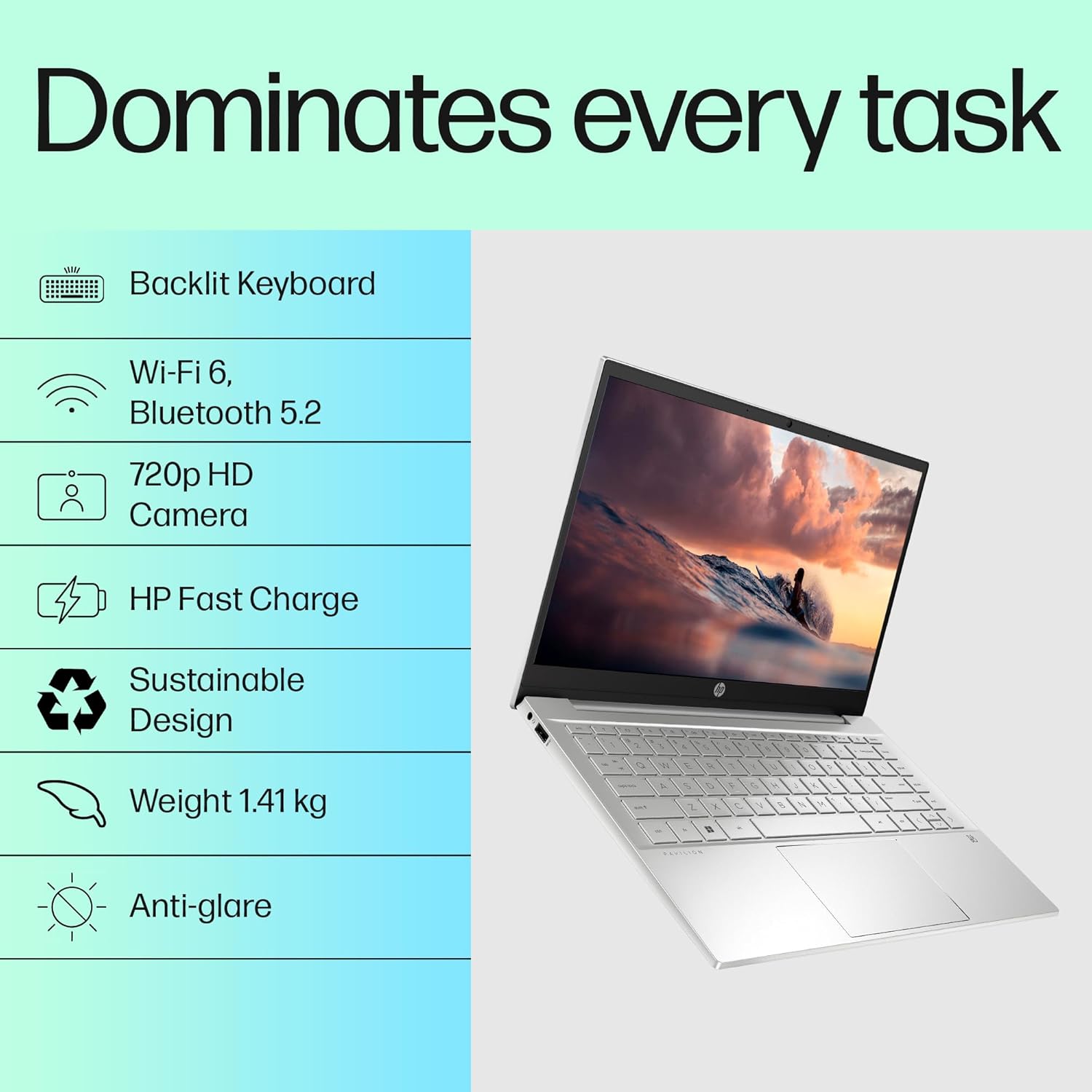 HP Pavilion 14, 12th Gen Intel Core i7-1255U, 16GB DDR4, 1TB SSD, (Win11, Office21, Silver,1.41 kg), IPS, Micro-edge, BrightView,14-inch (35.6cm) FHD Laptop, Intel Iris Xe graphics, HD camera,dv2015TU