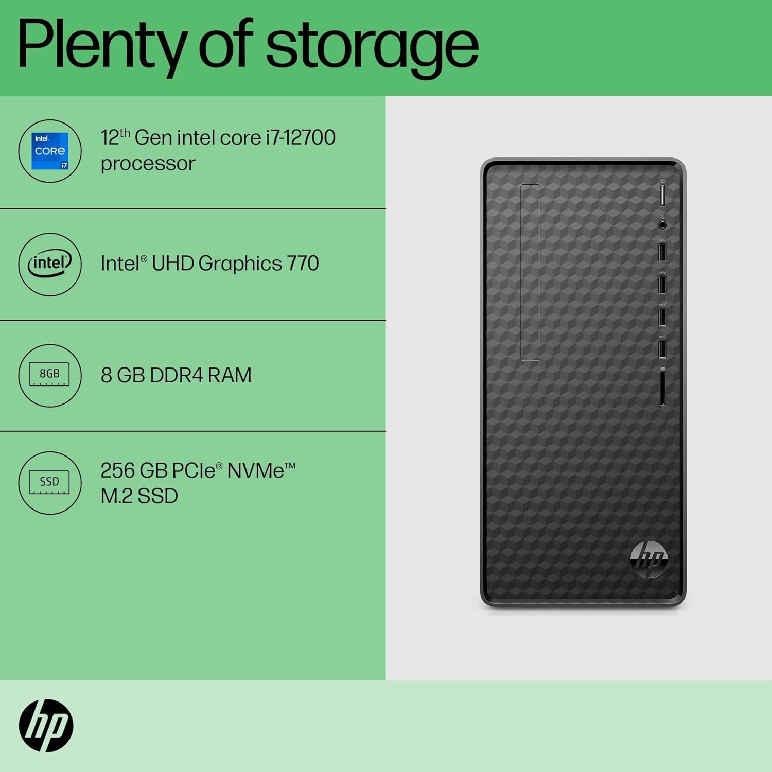 HP Tower Pc 12Th Gen Intel Core I7-12700 (8Gb/256 Gb Sdd/1 Tb HDD/Win 11/Mso/Dark Black) M01-F2791In,Windows 11 Home - Zapnet.in