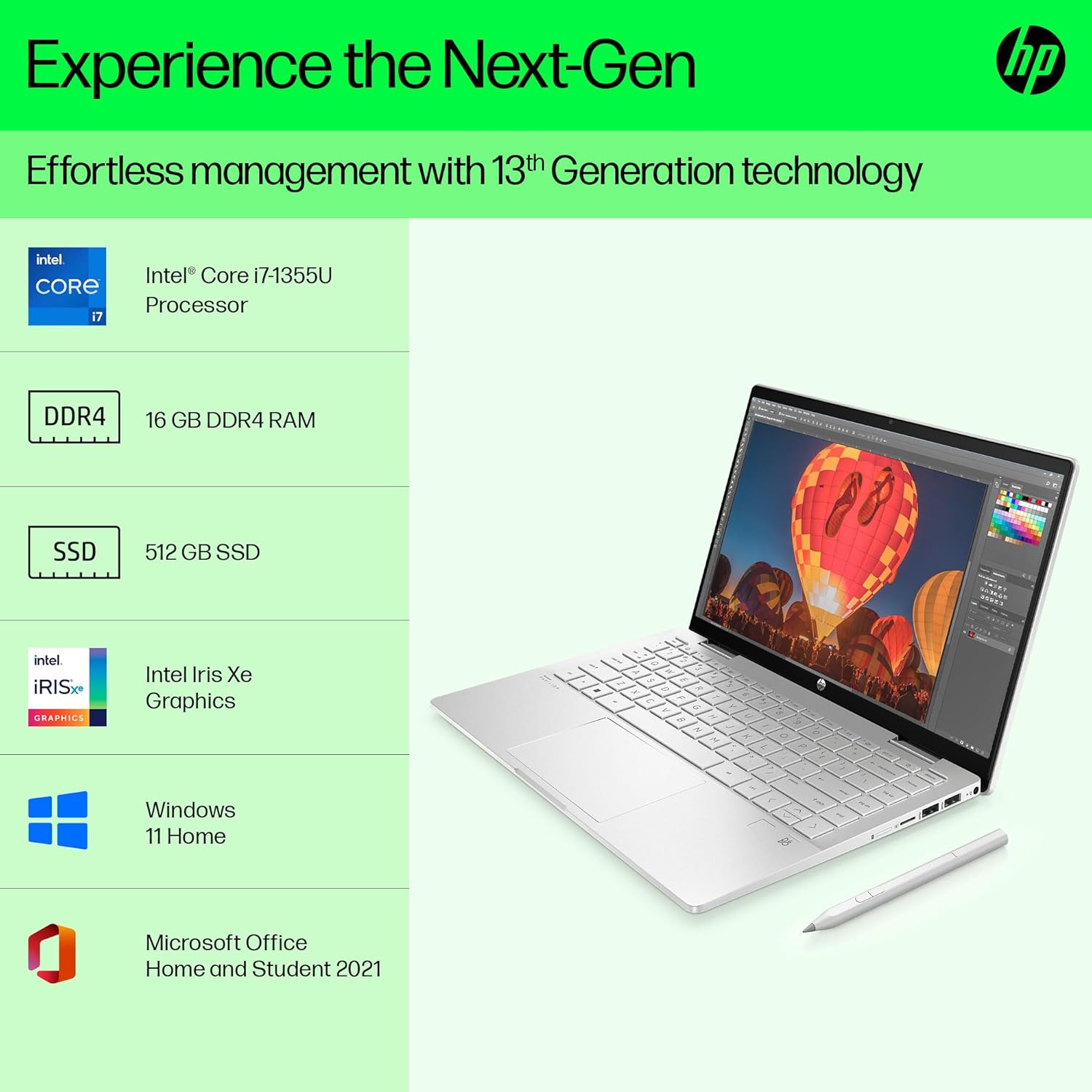 HP Pavilion x360 2-in-1 Laptop Intel® Core i7-1355U / 35.6 cm (14 inch) FHD,multitouch-Enabled, IPS,5 MP Camera,(16GB /512 GB/Intel® Iris® Xᵉ Graphics/Win 11/B&O/Backlit Keyboard/MSO),14-ek1021TU