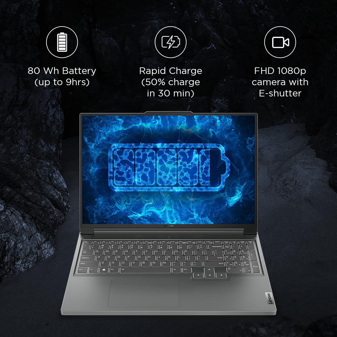 Lenovo Legion Slim 5 AI Powered Ryzen 7 7840HS | AMD NVIDIA RTX 4050 6GB (16GB RAM/512GB SSD/16 Inches (40.64cm)/144Hz/Windows 11/MS Office 21/3 Month Game Pass/Grey/2.4Kg), 82Y9009KIN Gaming Laptop