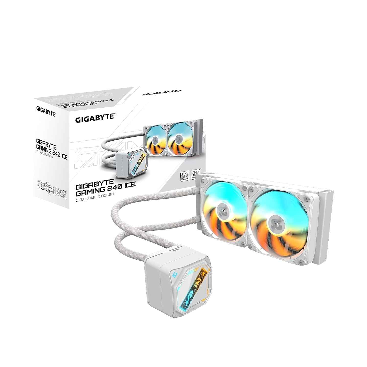 GIGABYTE GME 240I AIO Liquid CPU Cooler | 240mm Radiator | Dual ARGB PWM Fans | Silent Cooling | Anti-Leak Tech | Intel & AMD Compatible | Braided Tubes | Black Edition