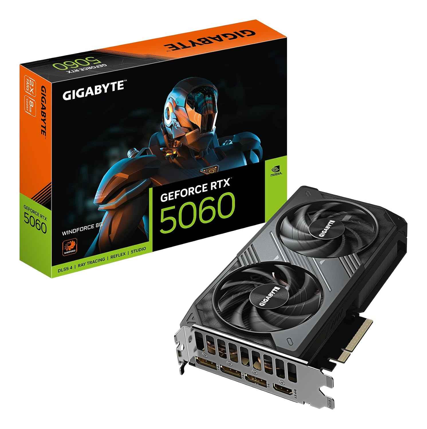 Gigabyte GeForce RTX 5060 WINDFORCE 8G Graphics Card - 8GB GDDR7, 128bit, PCI-E 5.0, 2497 MHz Core Frequency, 3 x DisplayPort, 1 x HDMI, GV-N5060WF2-8GD