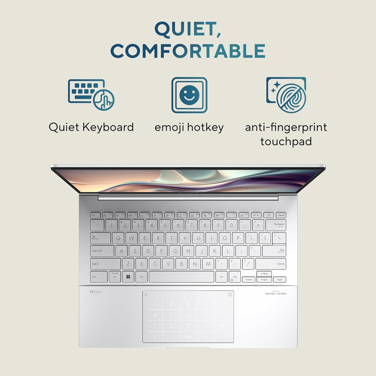 ASUS Zenbook 14, Intel Core Ultra 7, 16GB RAM, 1TB SSD, 3K OLED 16:10 120Hz, 14", Windows 11, Office 2021, Foggy Silver, 1.28KG, UX3405MA-PZ751WS, Backlit, Touchscreen, 75WHr AI Powered Laptop