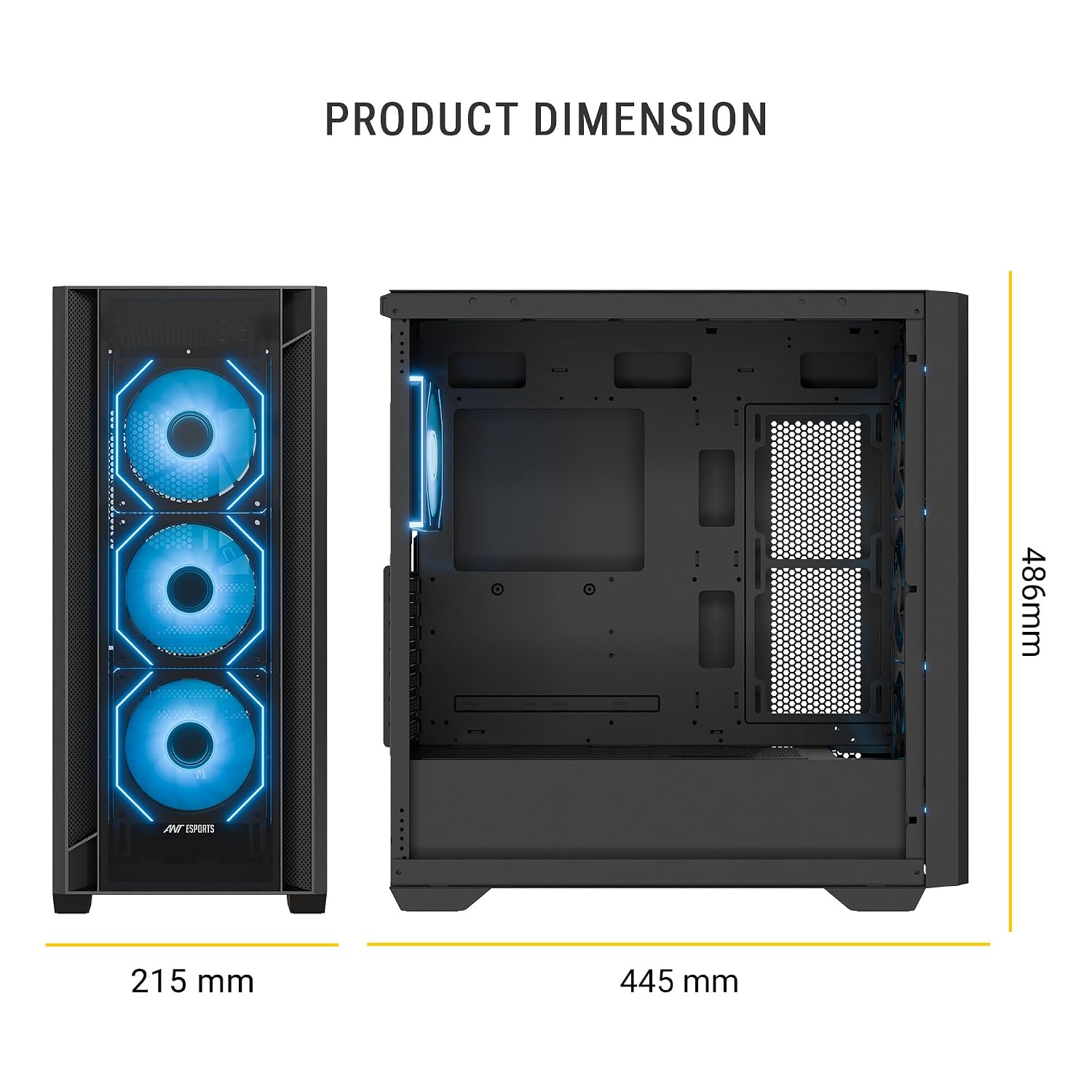 Ant Esports Aqua 360 4F Mid-Tower Computer Case/Gaming Cabinet - Black | Pre-Installed 4 ARGB Fans