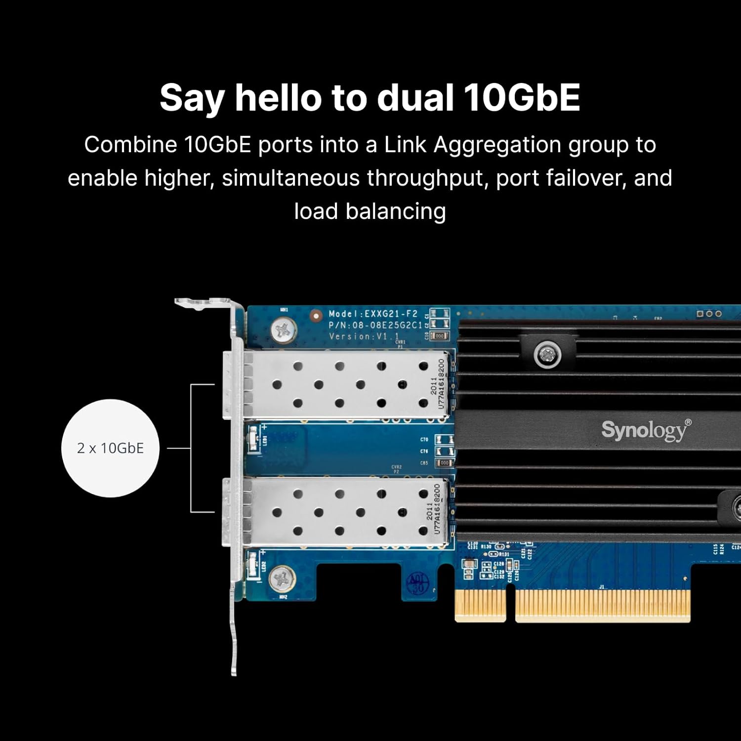 Synology 10GB Ethernet Adapter 2 Sfp+ Ports For Desktop (E10G21-F2), Black
