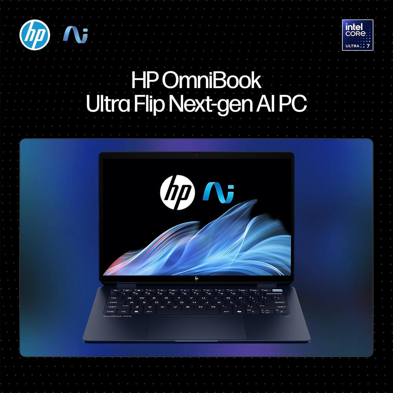 HP OmniBook Ultra Flip (Previously Spectre) Intel Core Ultra 7 258V 47 TOPS (32GB LPDDR5X, 1TB SSD) OLED, 500 nits,14''/35.6cm, Touch 2-in-1, Win11, Office21, Blue, 1.34kg, fh0046TU Next Gen AI Laptop
