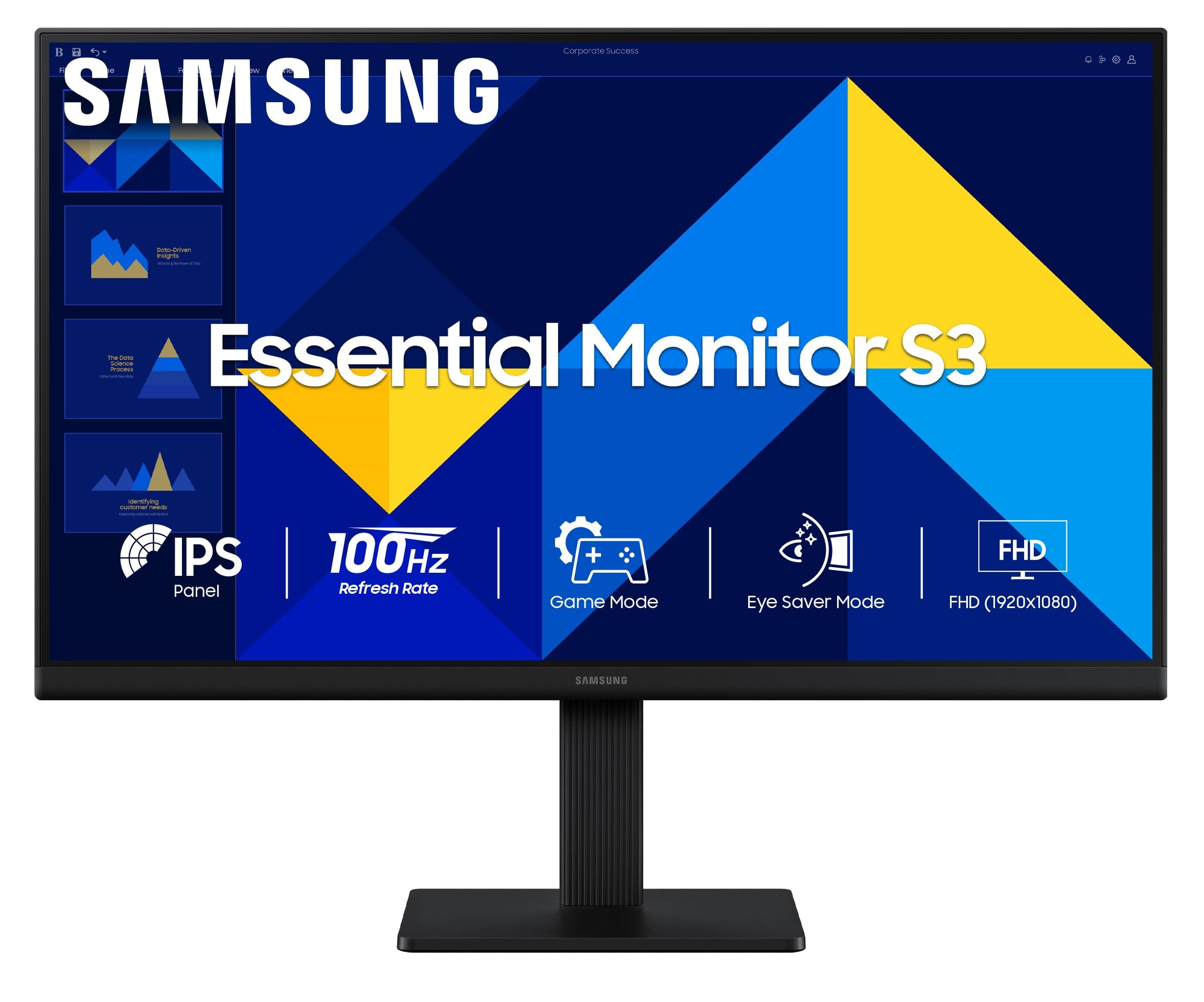 Samsung 24-inch (60.46cm) FHD, IPS, 100 Hz, 1920 x 1080 Flat Monitor, Bezel Less Design, AMD FreeSync, Flicker-Free, HDMI, Display Port (LS24C330GAWXXL, Black)