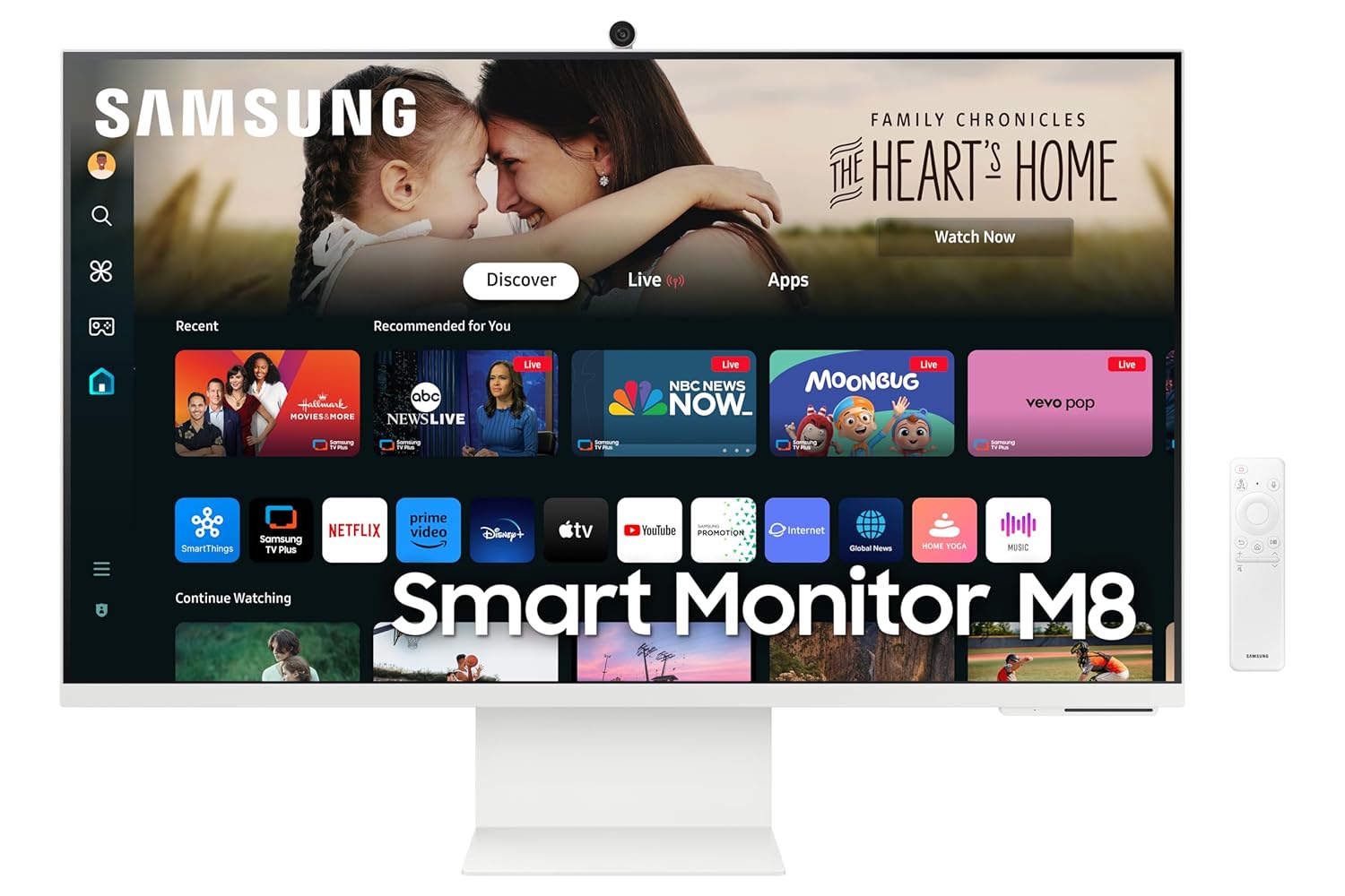 Samsung 32" (80cm) M8 4K Smart Monitor with Slim Fit Camera|UHD 3840x2160|Type-C 65W|4K AI Upscaling|OTT Apps|Office 365|Speakers|Solar Remote|Wi-Fi|Bluetooth|HAS Pivot Stand|LS32DM801UWXXL|White