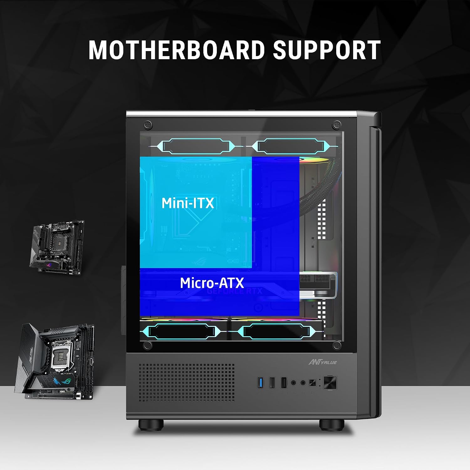 Ant Value VM45 Mid-Tower Computer Case/Gaming Cabinet - Black | Support M-ATX, ITX | Pre-Installed 4 Fans