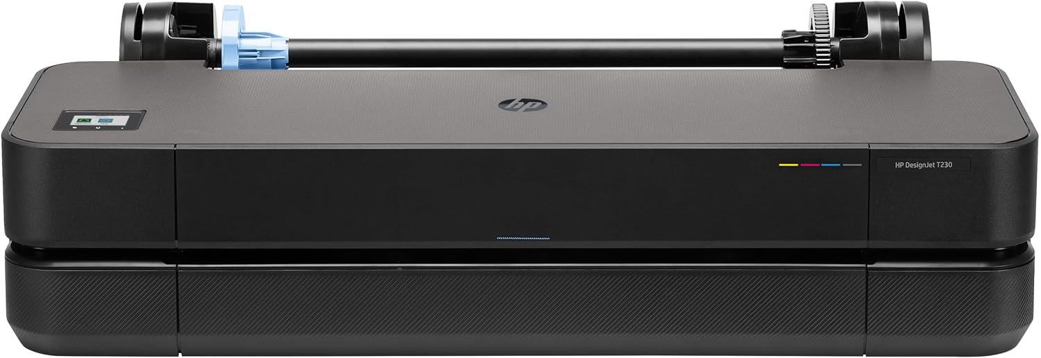 HP DesignJet T230 24 61 cm (5HB07D) Large Format Printer, Plotter, Standard A4-A1, 68 A1/h Prints, Wi-Fi, Ethernet, USB, 2400x1200 dpi, Recycled Metal, 1 Year Warranty, HP Click, Black