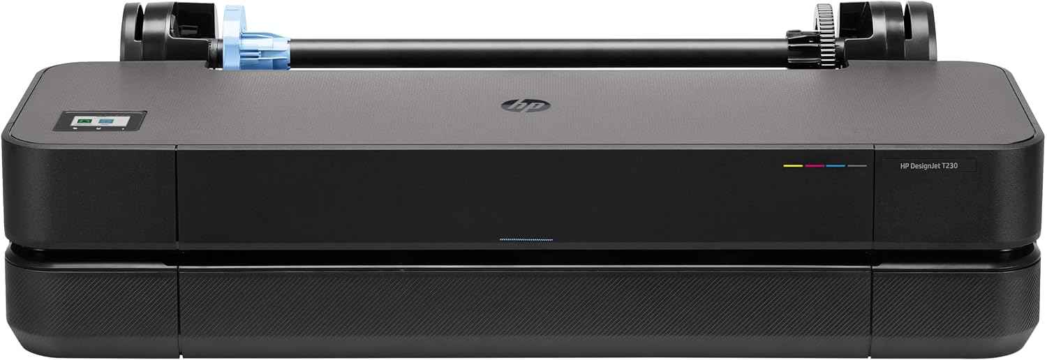 HP DesignJet T230 24 61 cm (5HB07D) Large Format Printer, Plotter, Standard A4-A1, 68 A1/h Prints, Wi-Fi, Ethernet, USB, 2400x1200 dpi, Recycled Metal, 1 Year Warranty, HP Click, Black