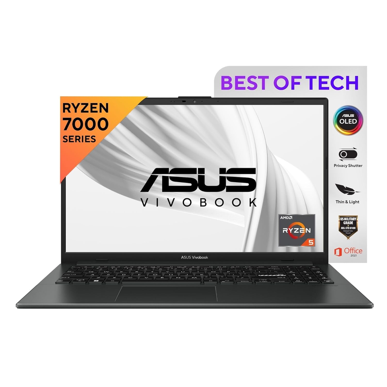 ASUS Vivobook Go 15, AMD Ryzen 5 7520U,Thin & Light Laptop (AMD Radeon iGPU/16GB RAM/512GB SSD/FHD/15.6"/60Hz/Chiclet Keyboard/50WHrs/Windows 11/Office 2021/Mixed Black/1.63 kg) E1504FAB-LK549WS