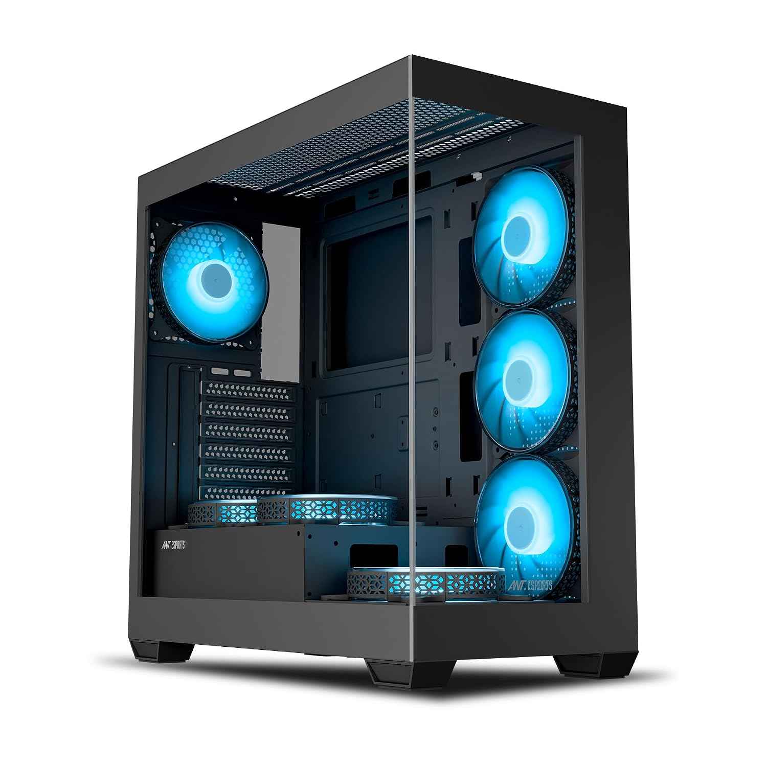 Ant Esports Crystal X7 ATX Computer Case/Gaming Cabinet with Type-C - Black | Support ATX, Micro-ATX, Mini-ITX | Pre-Installed 3 M/B Plate Fans, 2 PSU Shroud Fans, 1 Bottom & 1 Rear Fan