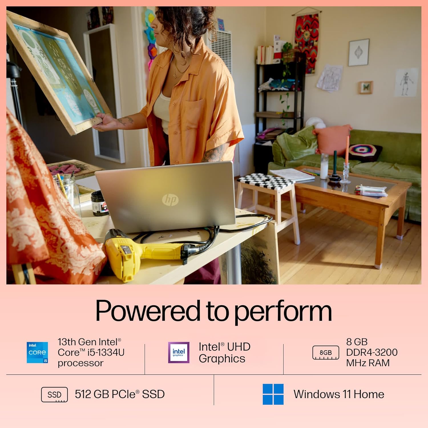 HP 15, 13th Gen Intel Core i5-1334U, 8GB DDR4, 512GB SSD, (Win 11, Office 21, Silver, 1.59kg), Anti-Glare, 15.6-inch(39.6cm), FHD Laptop, Intel UHD Graphics, Backlit KB, 1080p FHD Camera, fd0220TU