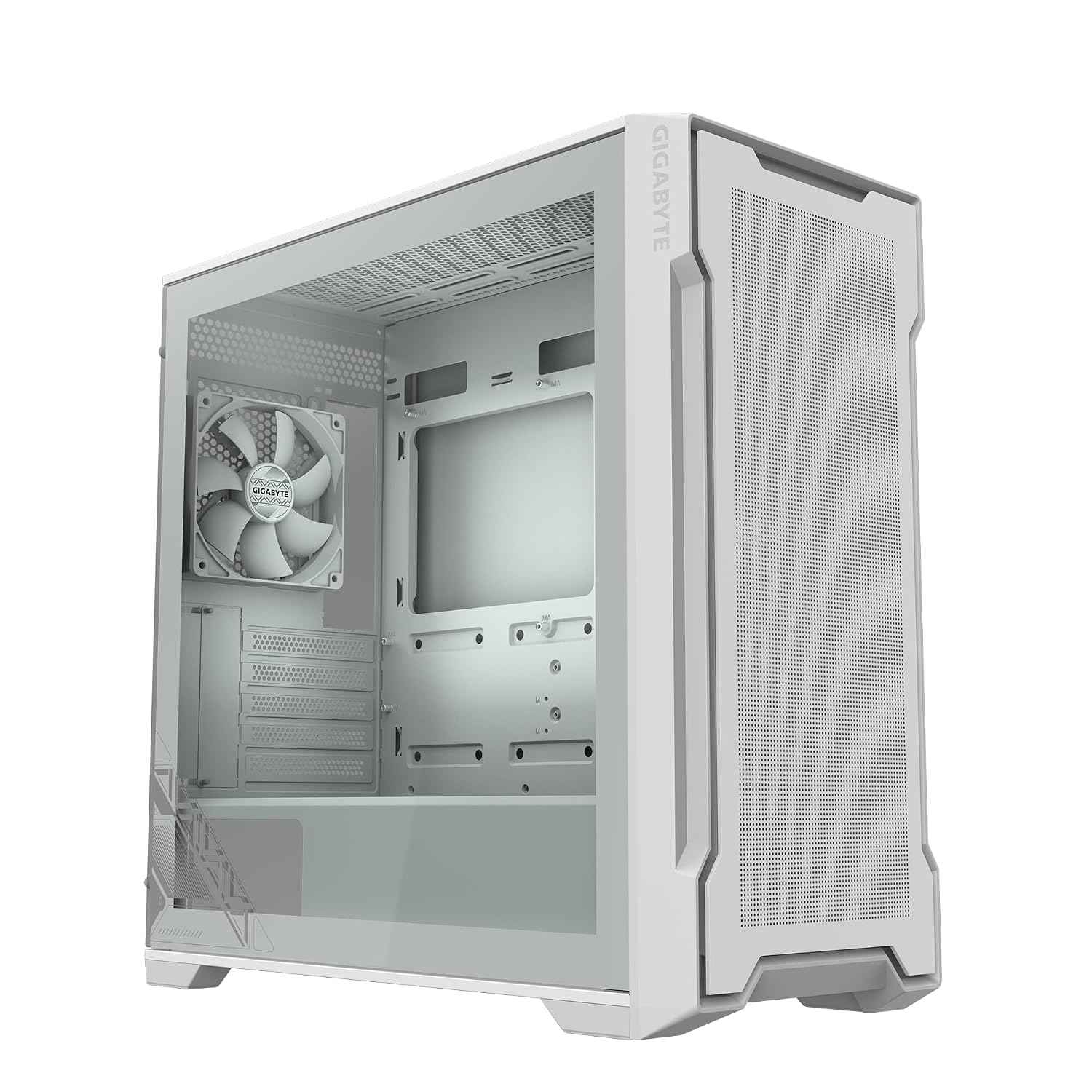 GIGABYTE C102 Glass ICE - White Mid Tower PC Gaming Case, Tempered Glass, PSU Shroud, 2X 120mm Fans (GB-C102GI)