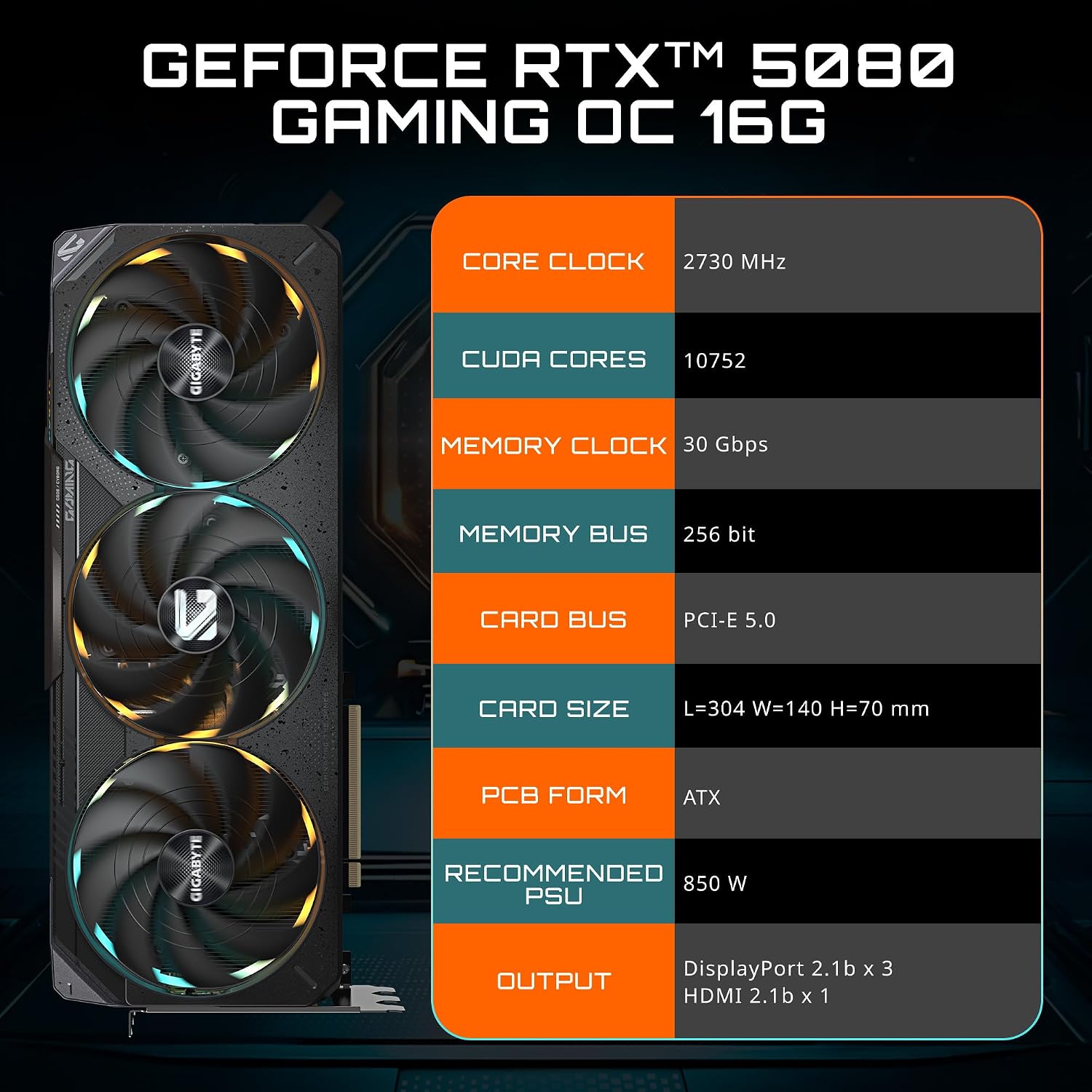 GIGABYTE Geforce RTX 5080 Gaming OC 16G Graphics Card, WINDFORCE Cooling System, 16GB 256-Bit GDDR7, pci_e_x16 GV-N5080GAMING OC-16GD Video Card