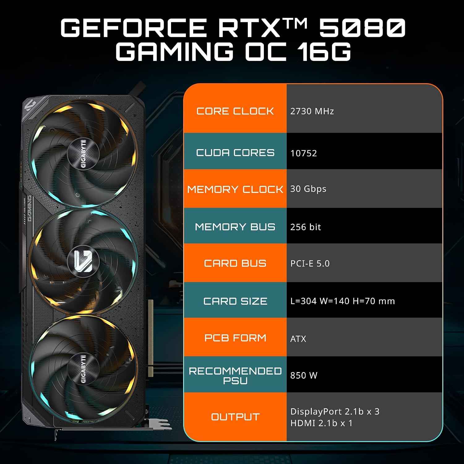 GIGABYTE Geforce RTX 5080 Gaming OC 16G Graphics Card, WINDFORCE Cooling System, 16GB 256-Bit GDDR7, pci_e_x16 GV-N5080GAMING OC-16GD Video Card