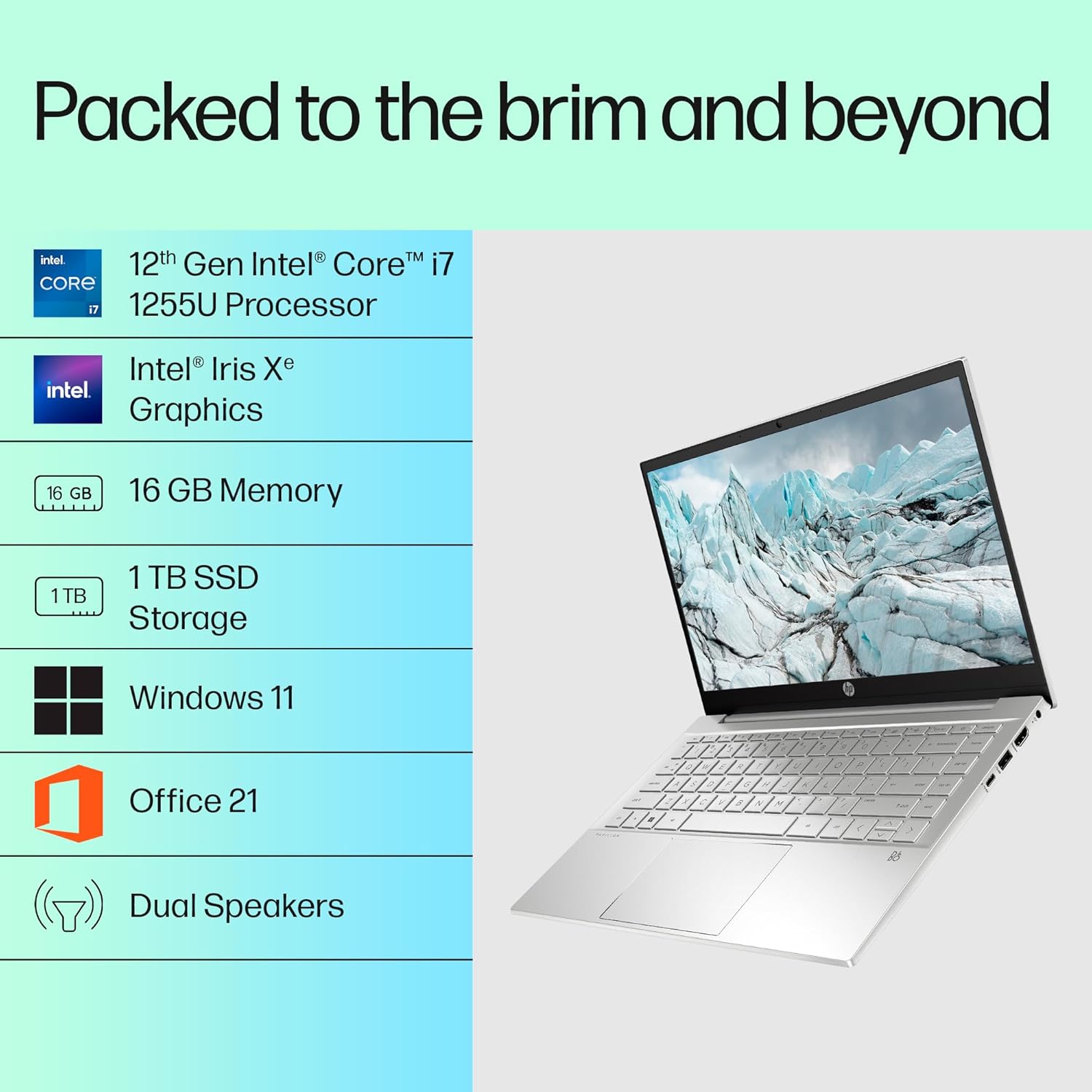 HP Pavilion 14, 12th Gen Intel Core i7-1255U, 16GB DDR4, 1TB SSD, (Win11, Office21, Silver,1.41 kg), IPS, Micro-edge, BrightView,14-inch (35.6cm) FHD Laptop, Intel Iris Xe graphics, HD camera,dv2015TU