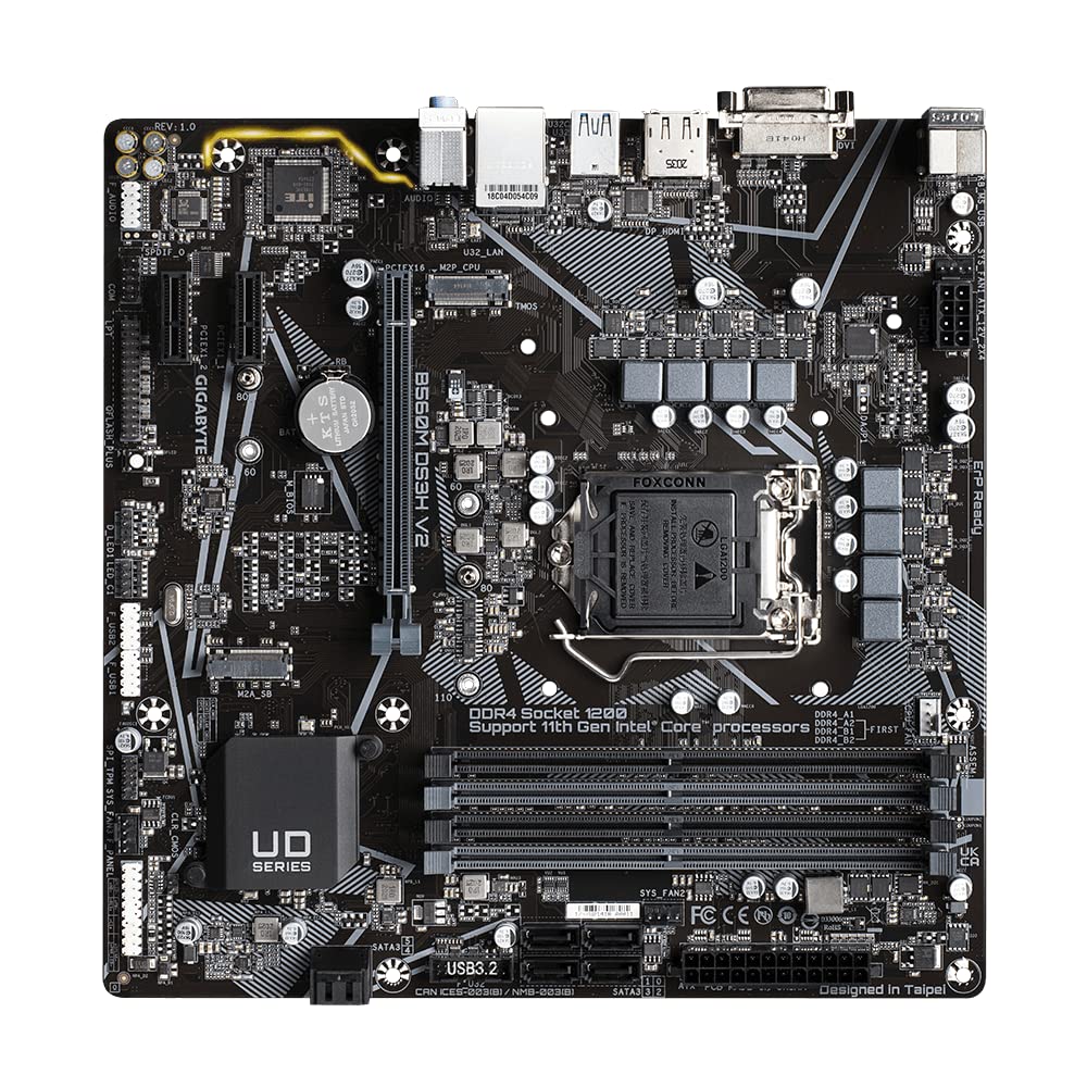 GIGABYTE B560M DS3H V2 (LGA 1200/ Intel/ B560/ Micro-ATX/Dual M.2/ PCIe 4.0/ USB 3.2 Gen1/ GbE LAN/Motherboard), DDR4