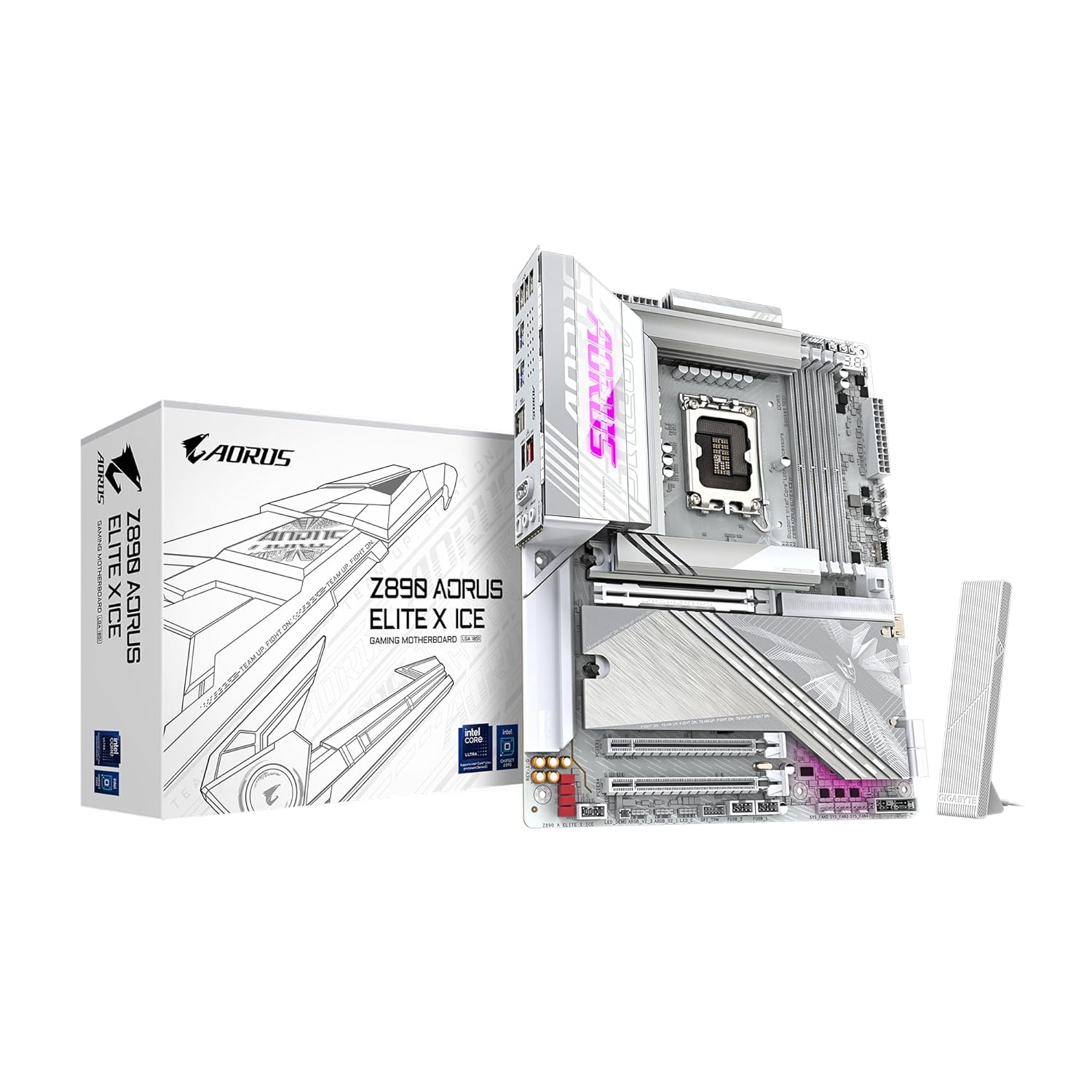 GIGABYTE Z890 AORUS Elite X ICE Intel Core Ultra (Series 2) LGA 1851 Motherboard, ATX, DDR5, 5X M.2, PCIe 5.0, Thunderbolt 4, WIFI7, 2.5GbE LAN, EZ-Latch