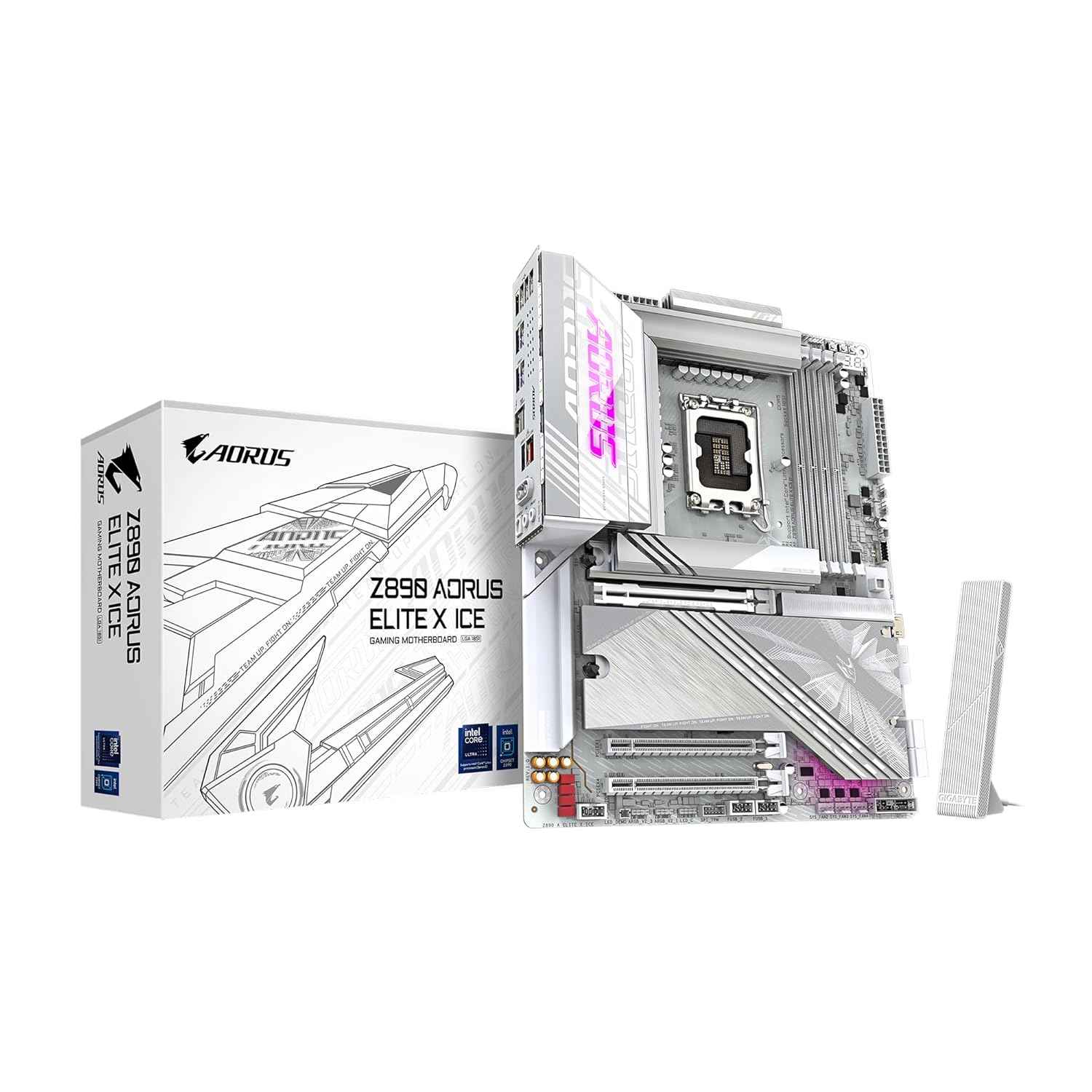 GIGABYTE Z890 AORUS Elite X ICE Intel Core Ultra (Series 2) LGA 1851 Motherboard, ATX, DDR5, 5X M.2, PCIe 5.0, Thunderbolt 4, WIFI7, 2.5GbE LAN, EZ-Latch