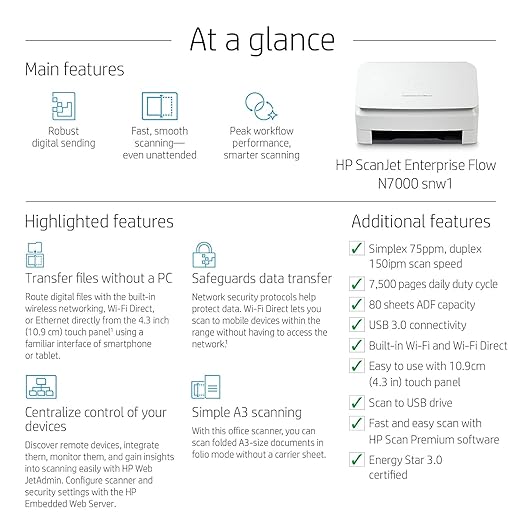HP ScanJet Enterprise Flow N7000 snw1 (6FW10A) - Zapnet.in