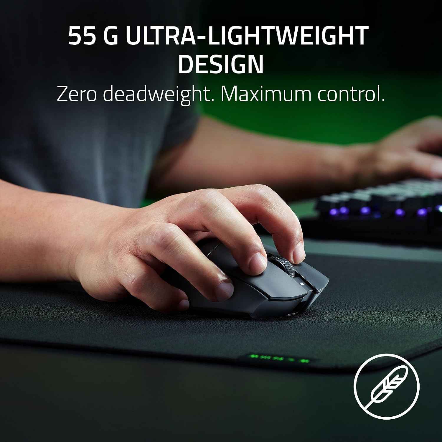 Razer DeathAdder V3 HyperSpeed Wireless Esports Gaming Mouse: 55 g Lightweight - Ergonomic & Smooth Touch Texture - Up to 100 Hr Battery - Gen 3 Optical Switches - Focus X 26K Optical Sensor - Black
