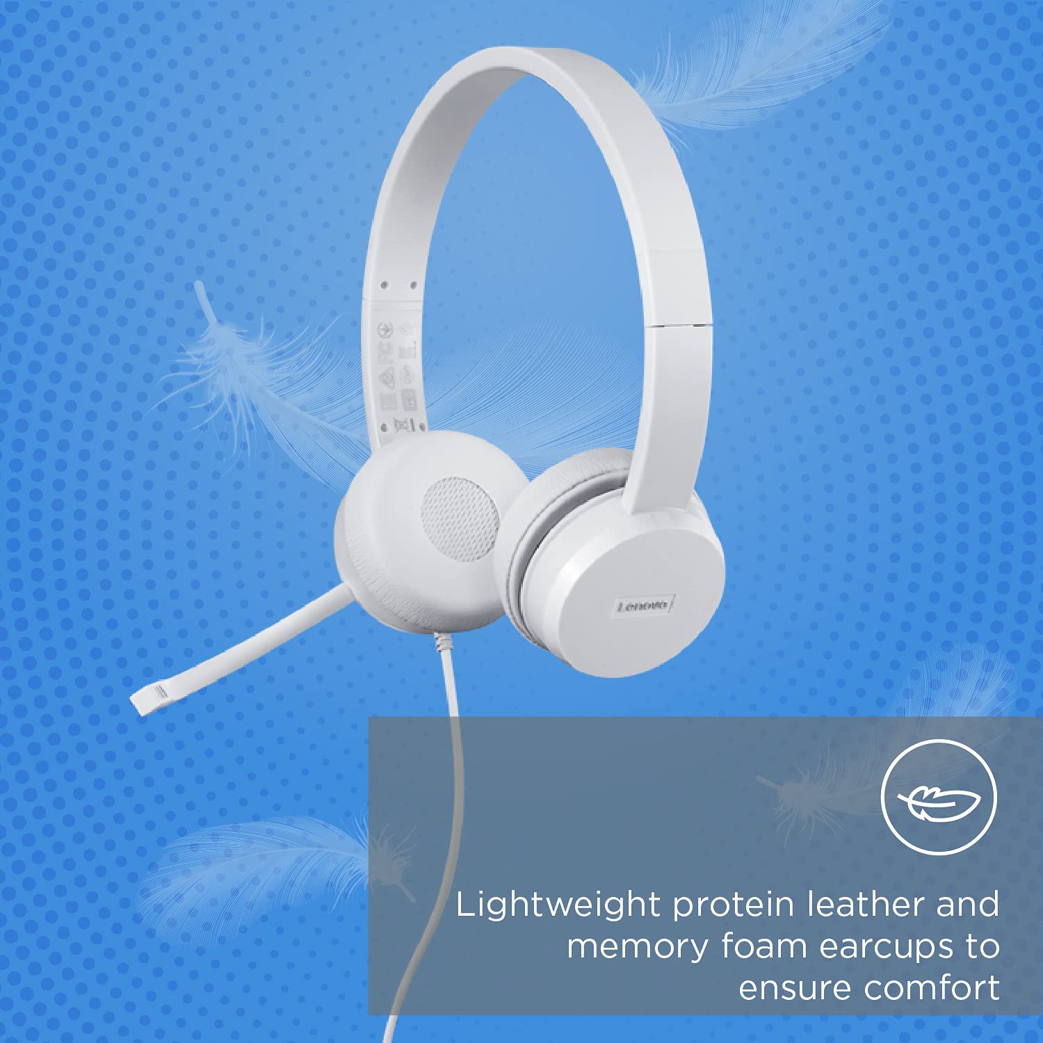 Lenovo 110 Wired On Ear Headphones with Mic, Memory Foam earcups, 30mm Driver | Computer/PC or Laptop Headphone (White)
